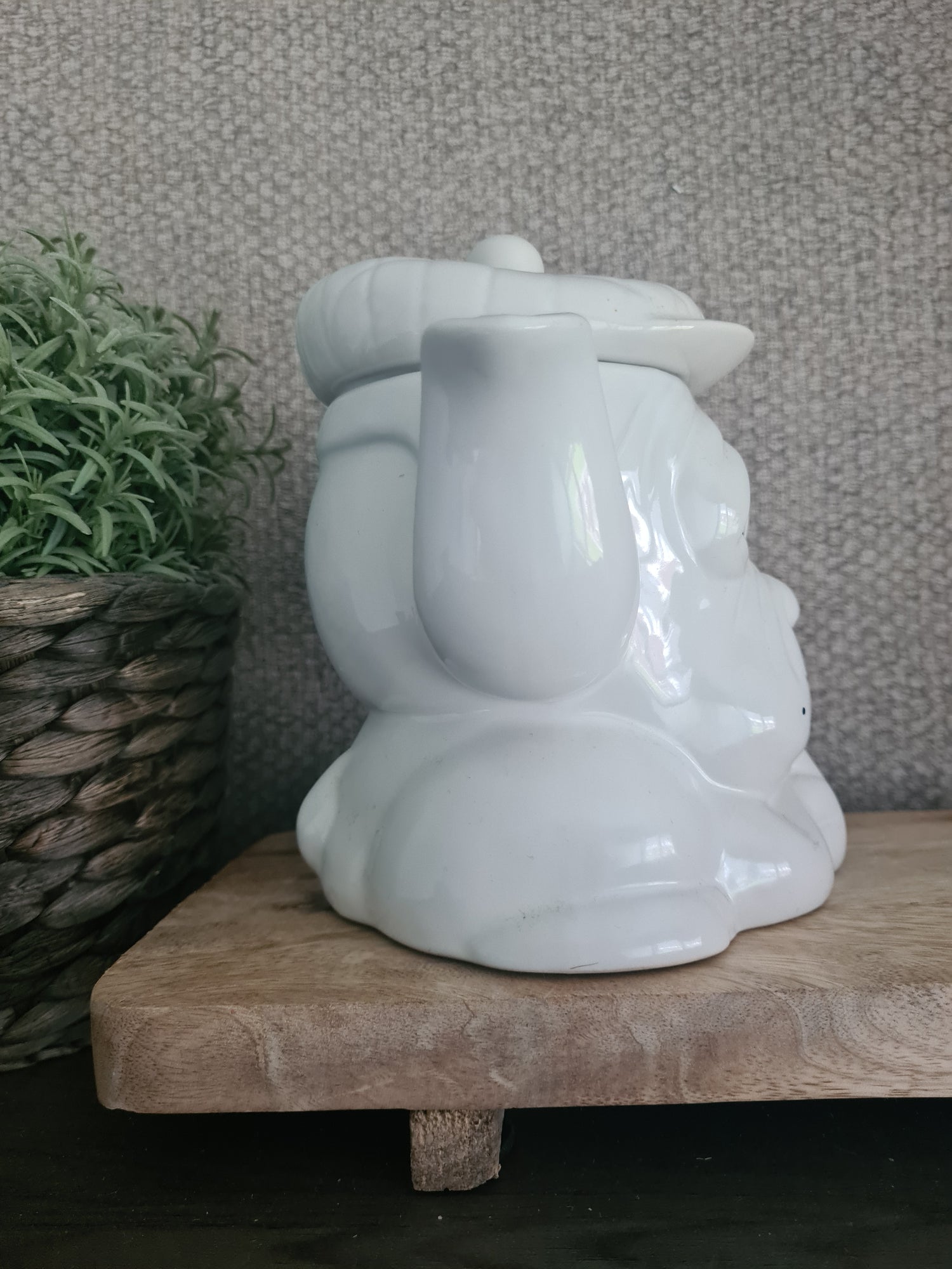 Witte theepot / koffiepot hond met pet