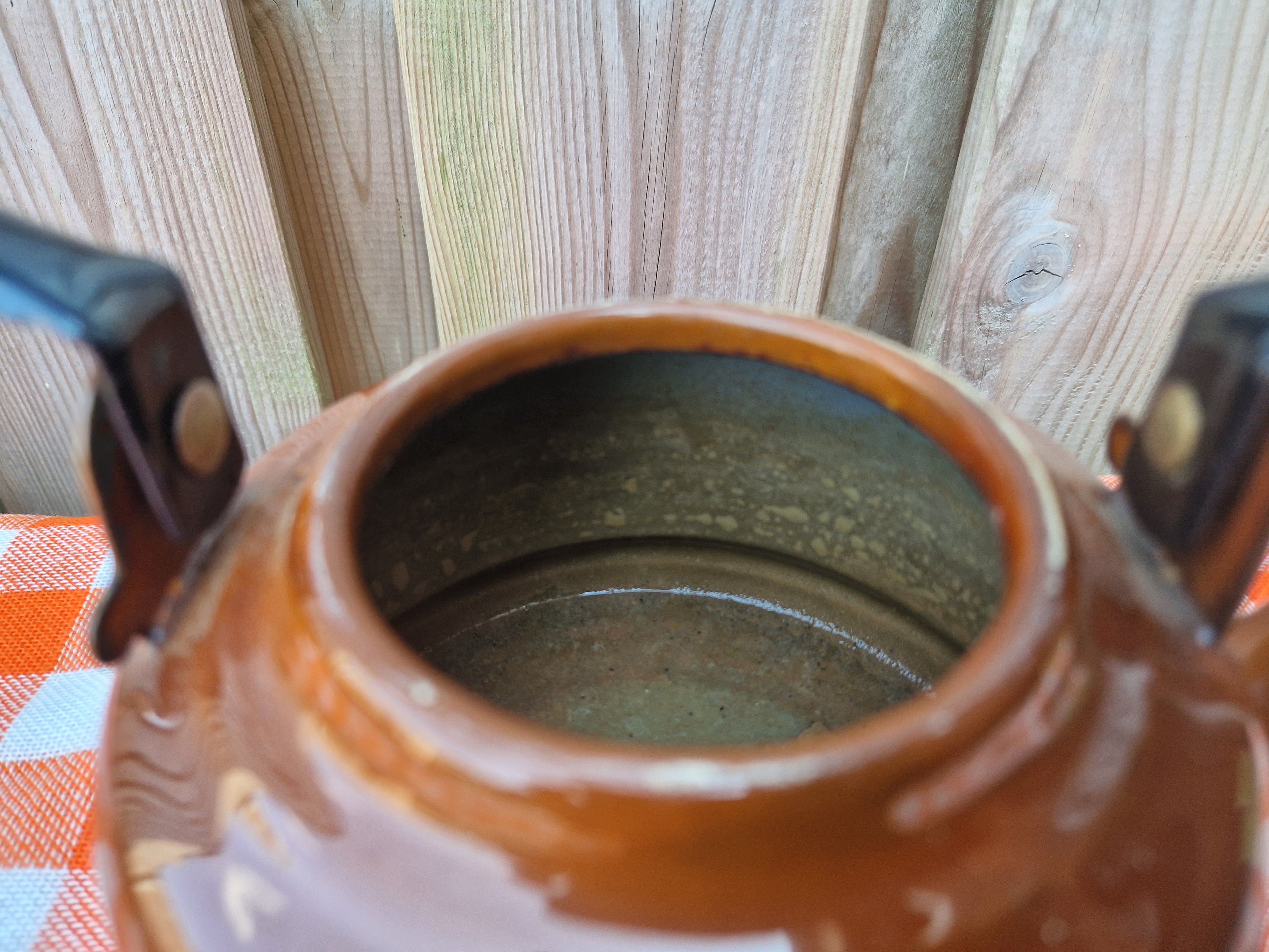 Bruine emaille brocante zakketel