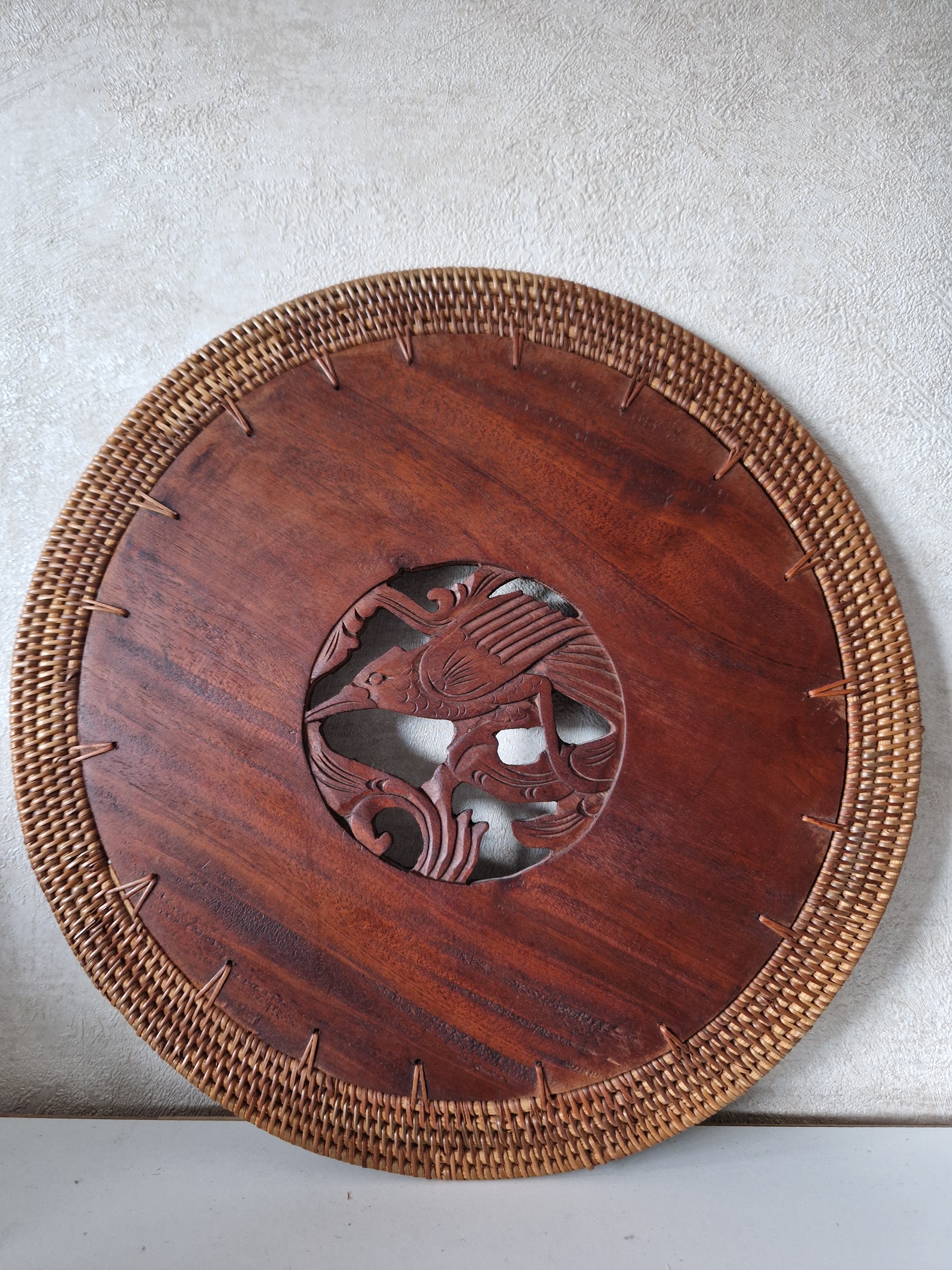 Vintage houten onderzetters met rieten rand