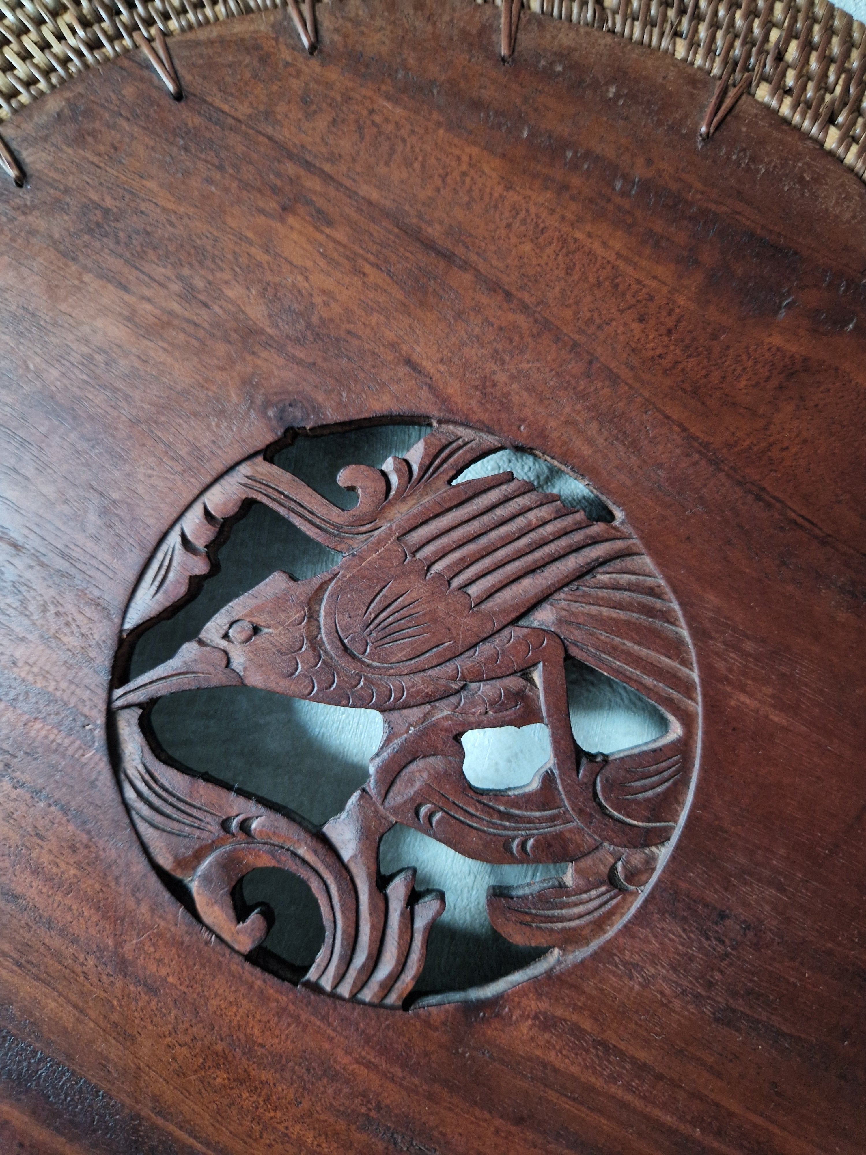 Vintage houten onderzetters met rieten rand