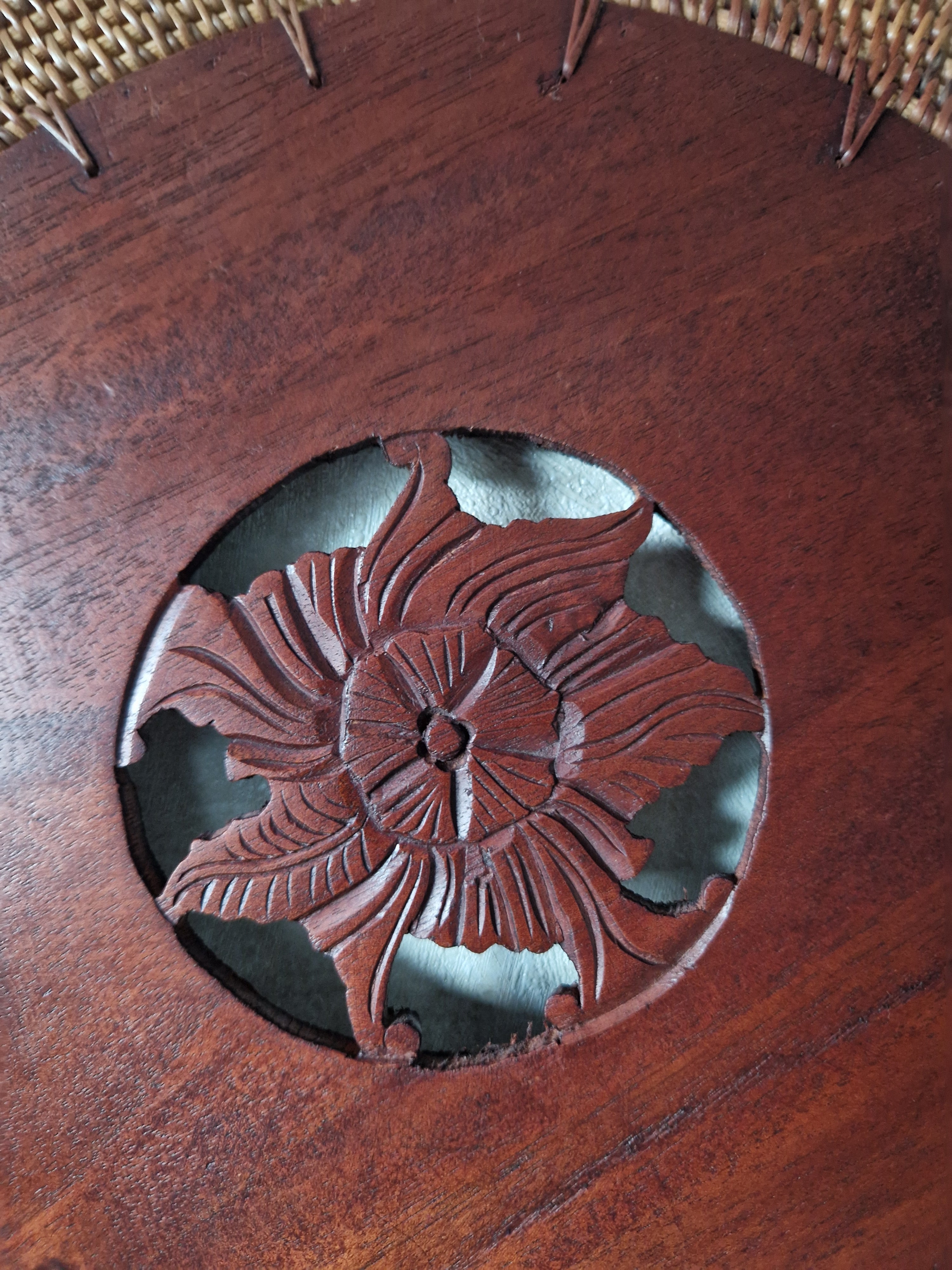 Vintage houten onderzetters met rieten rand