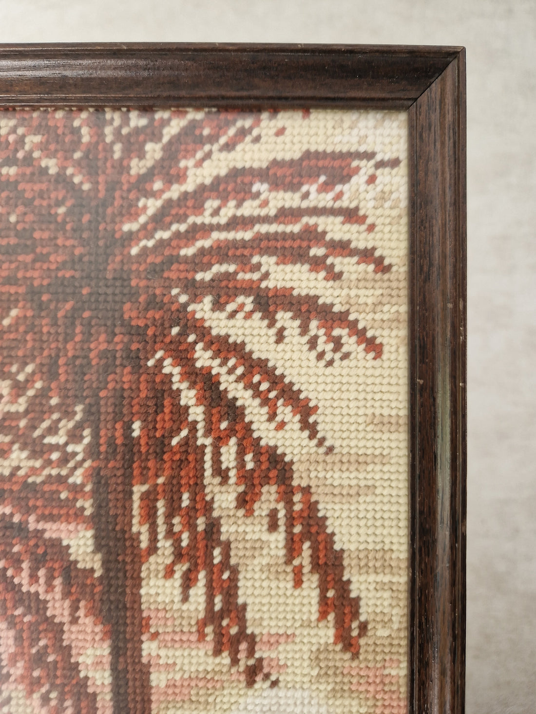 Vintage ingelijst borduurwerk "ondergaande zon"