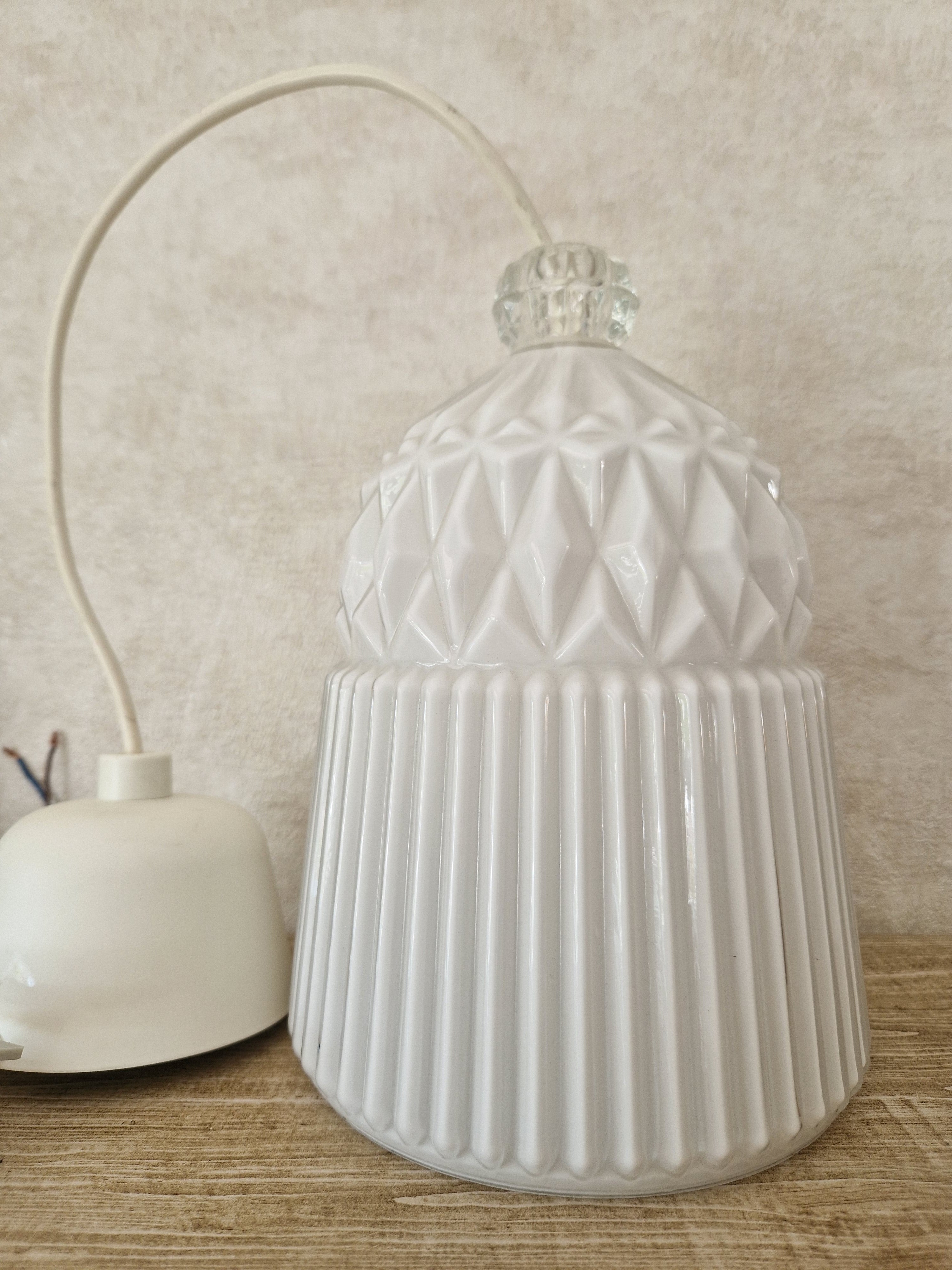 Vintage IKEA Vanadin wit glazen hanglamp design Inma Bermudez