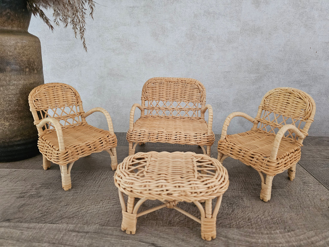 Fleur Barbie rieten / pitriet meubelset 4 delig