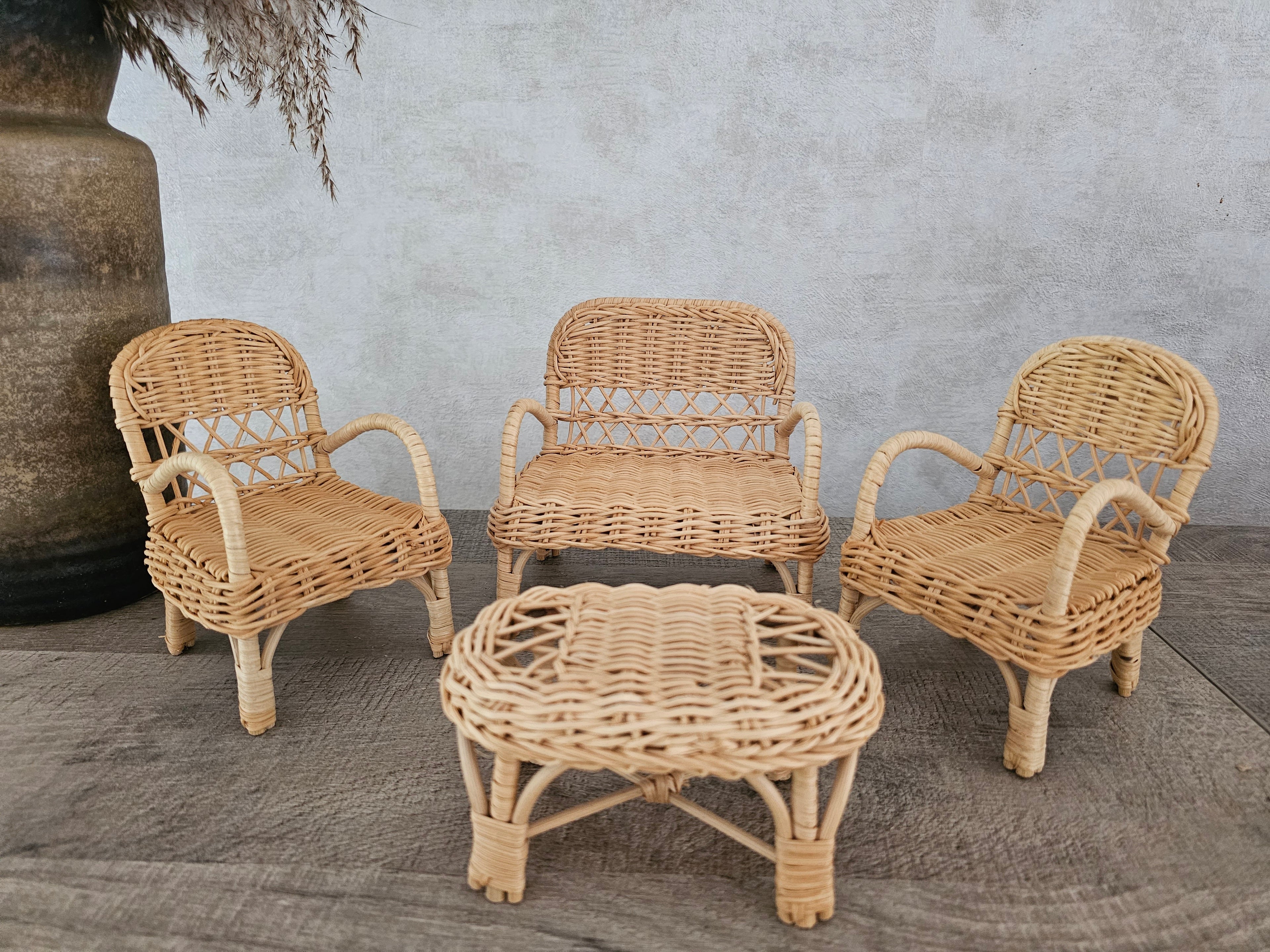 Fleur Barbie rieten / pitriet meubelset 4 delig