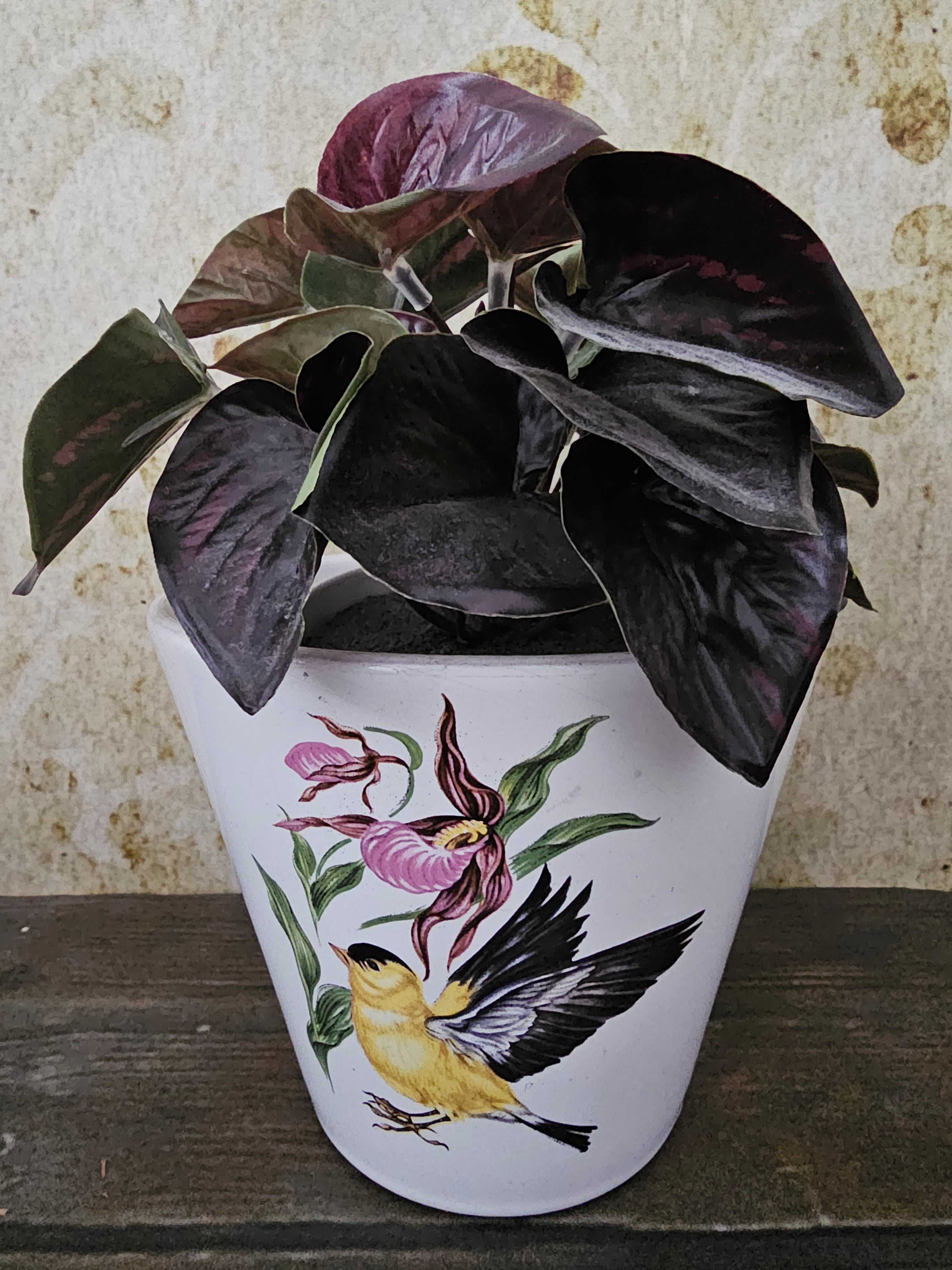 Vintage witte Adco bloempot met vogels