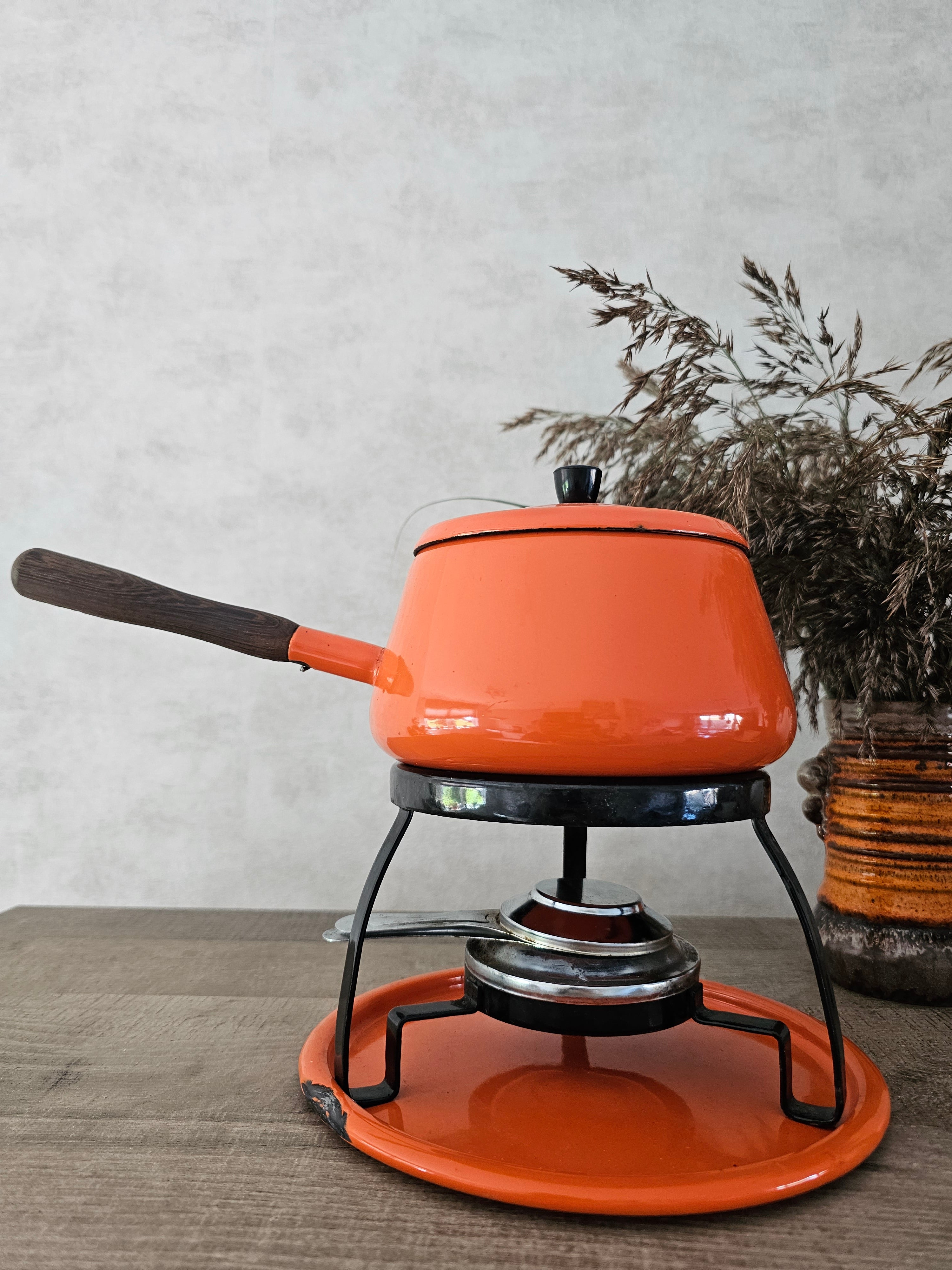 Jaren 70 oranje fondueset