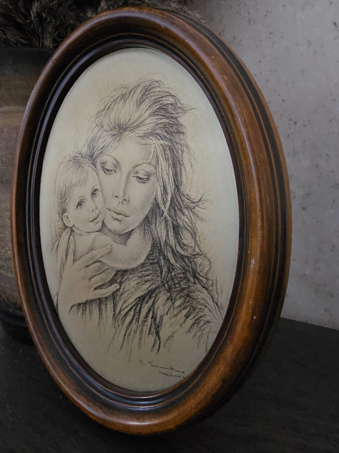 Giuseppe Tarantino zijde schilderij "moeder en kind"