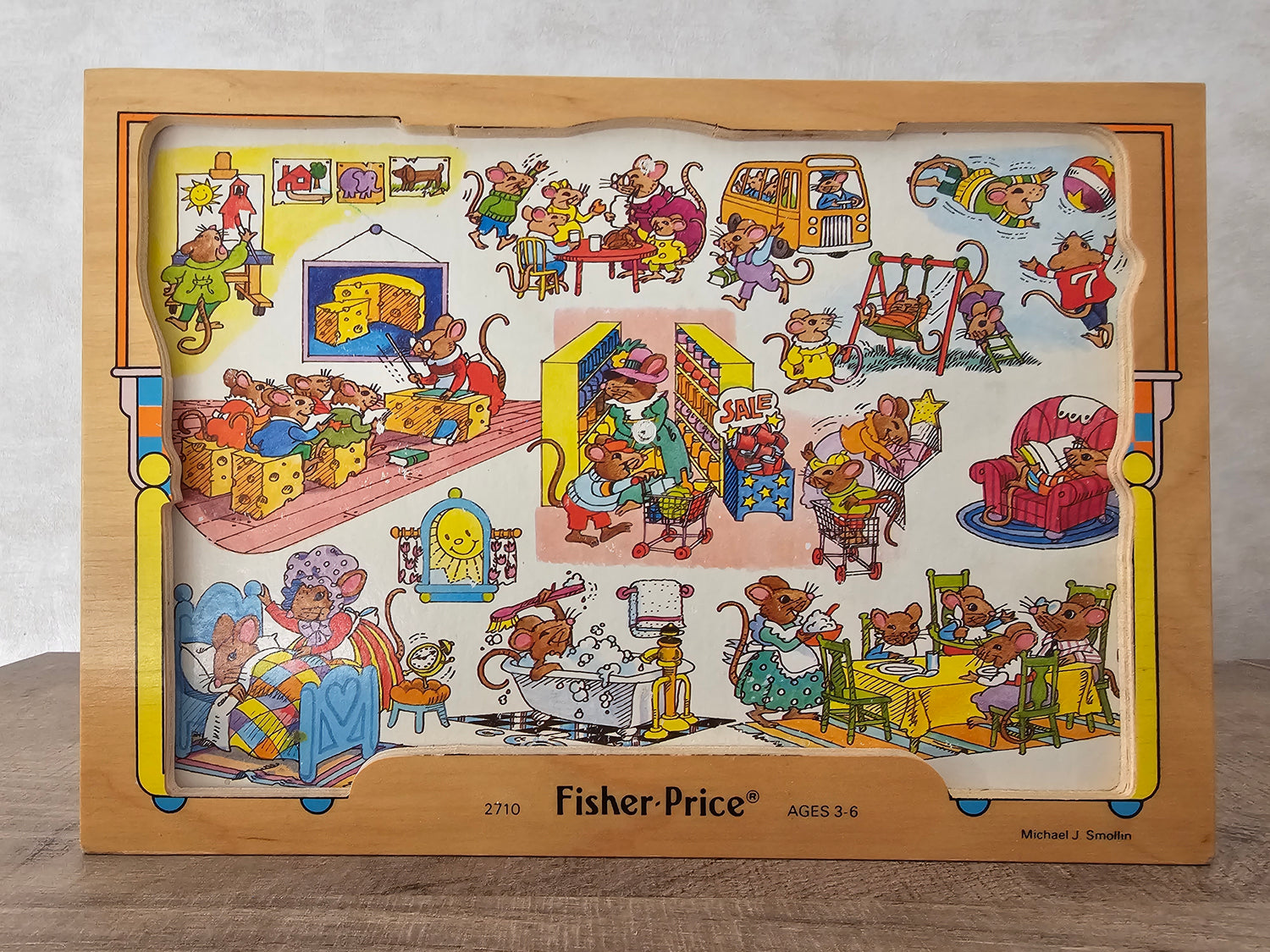Vintage Fisher price houten puzzel met klok