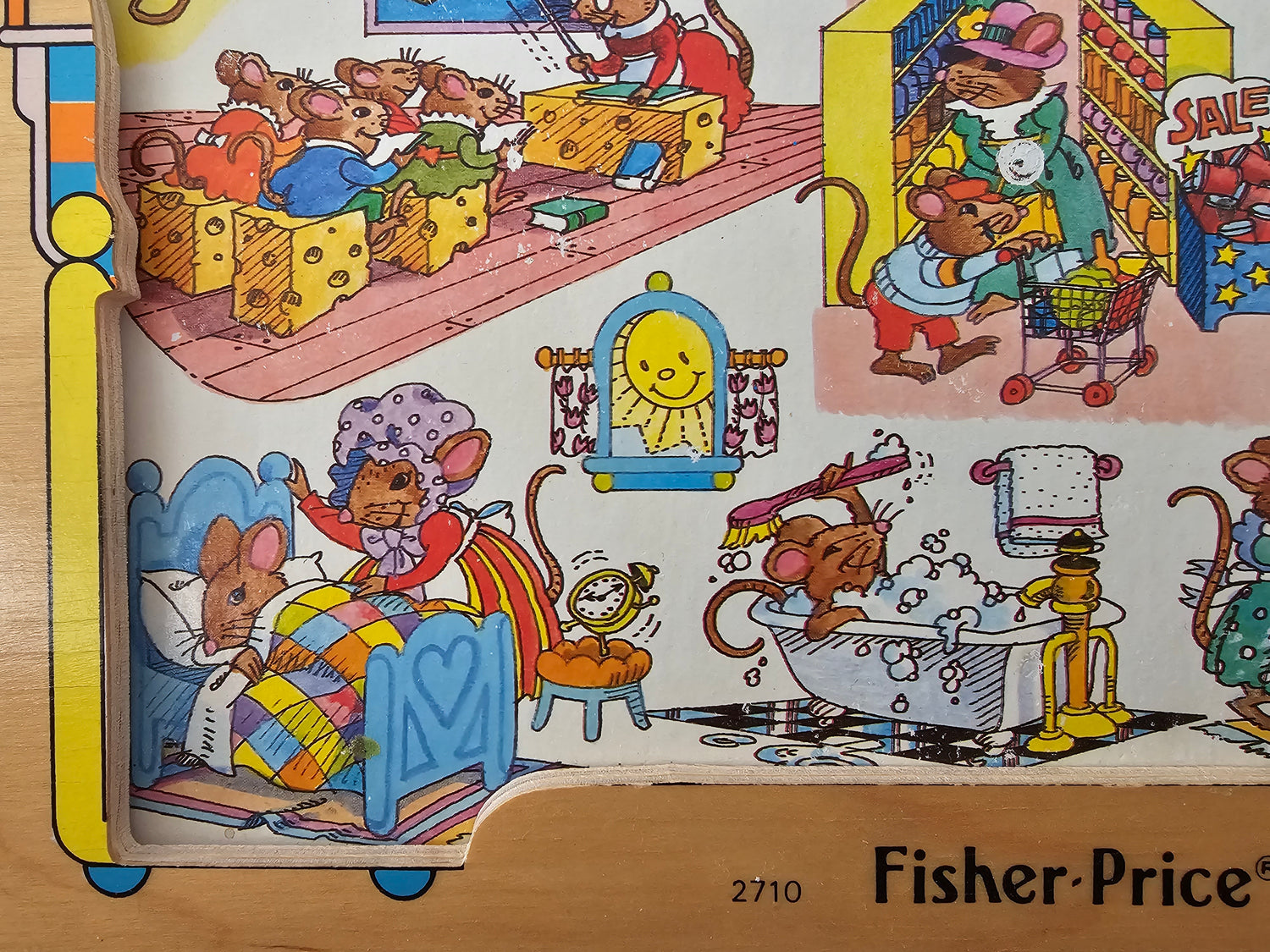 Vintage Fisher price houten puzzel met klok