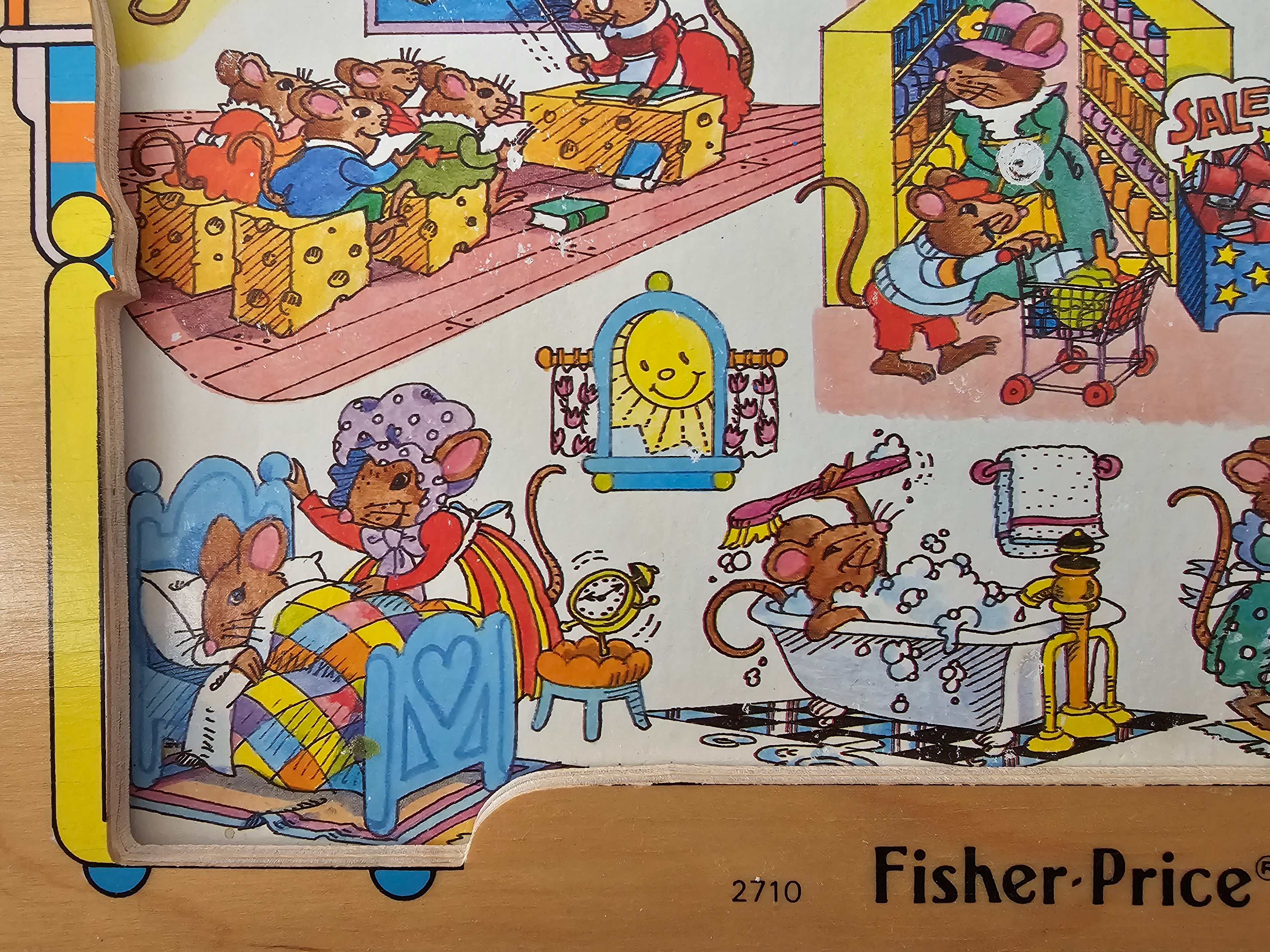 Vintage Fisher price houten puzzel met klok