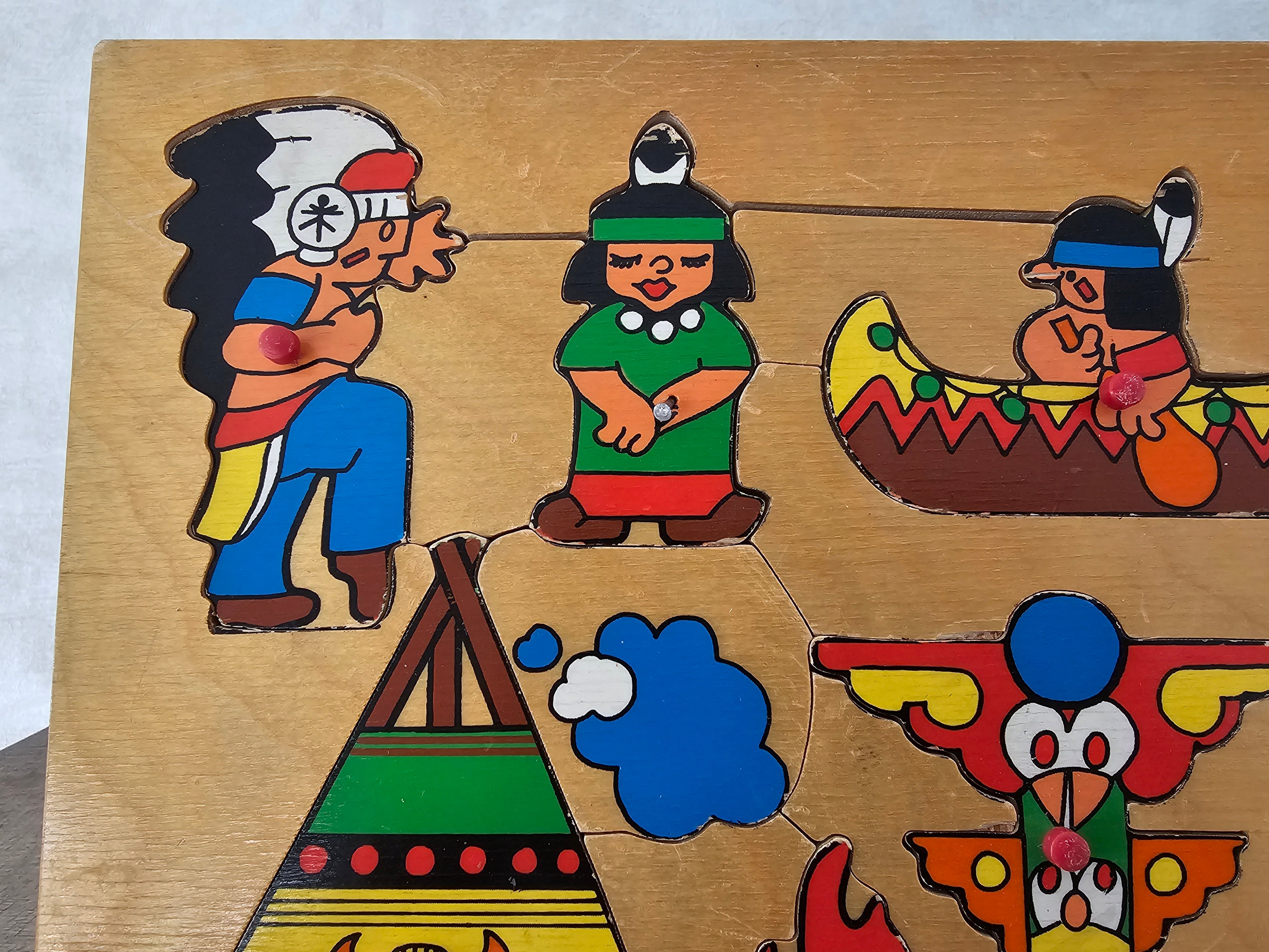 Vintage Simplex knopjes houten puzzel Indiaan