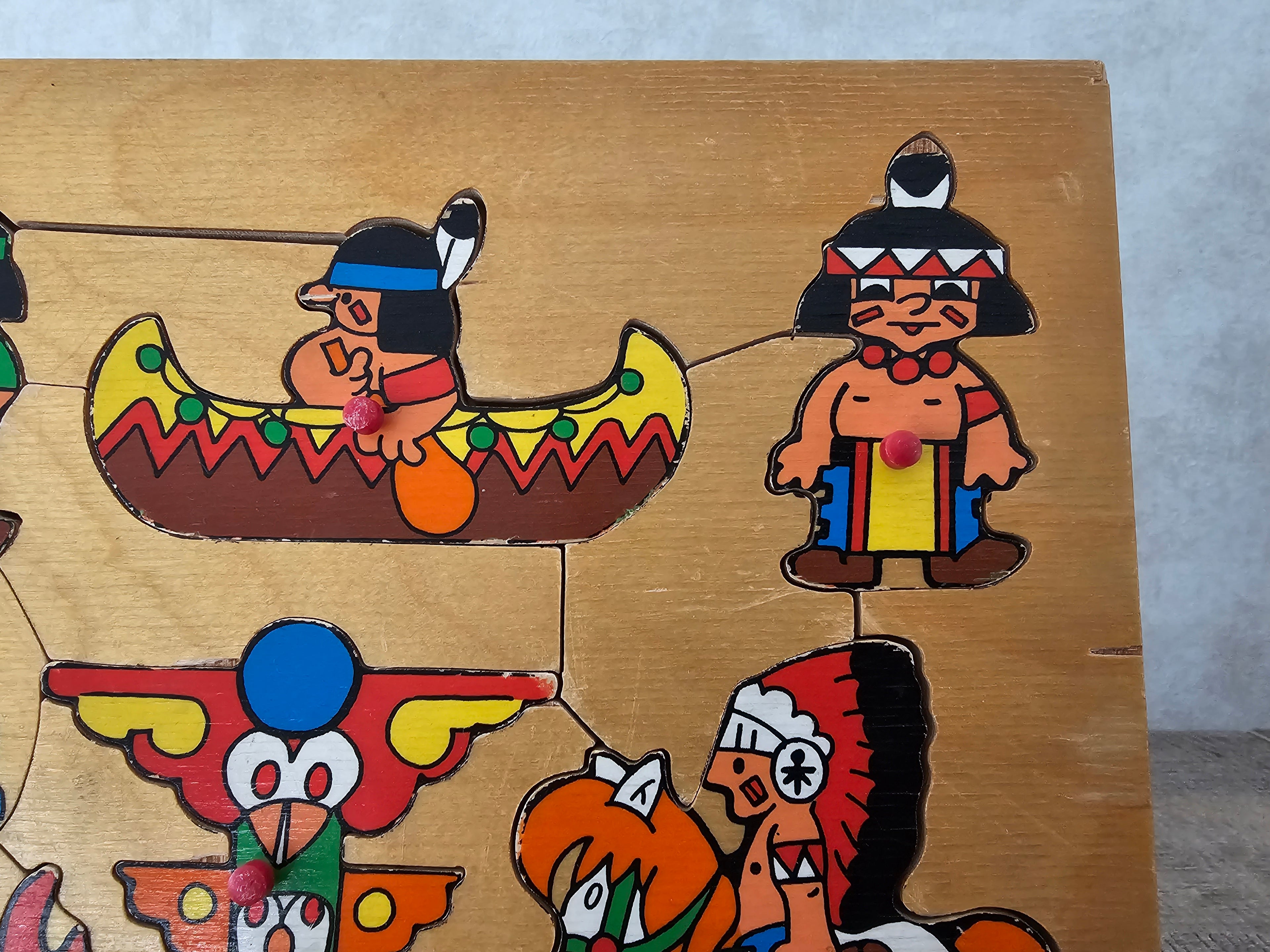 Vintage Simplex knopjes houten puzzel Indiaan