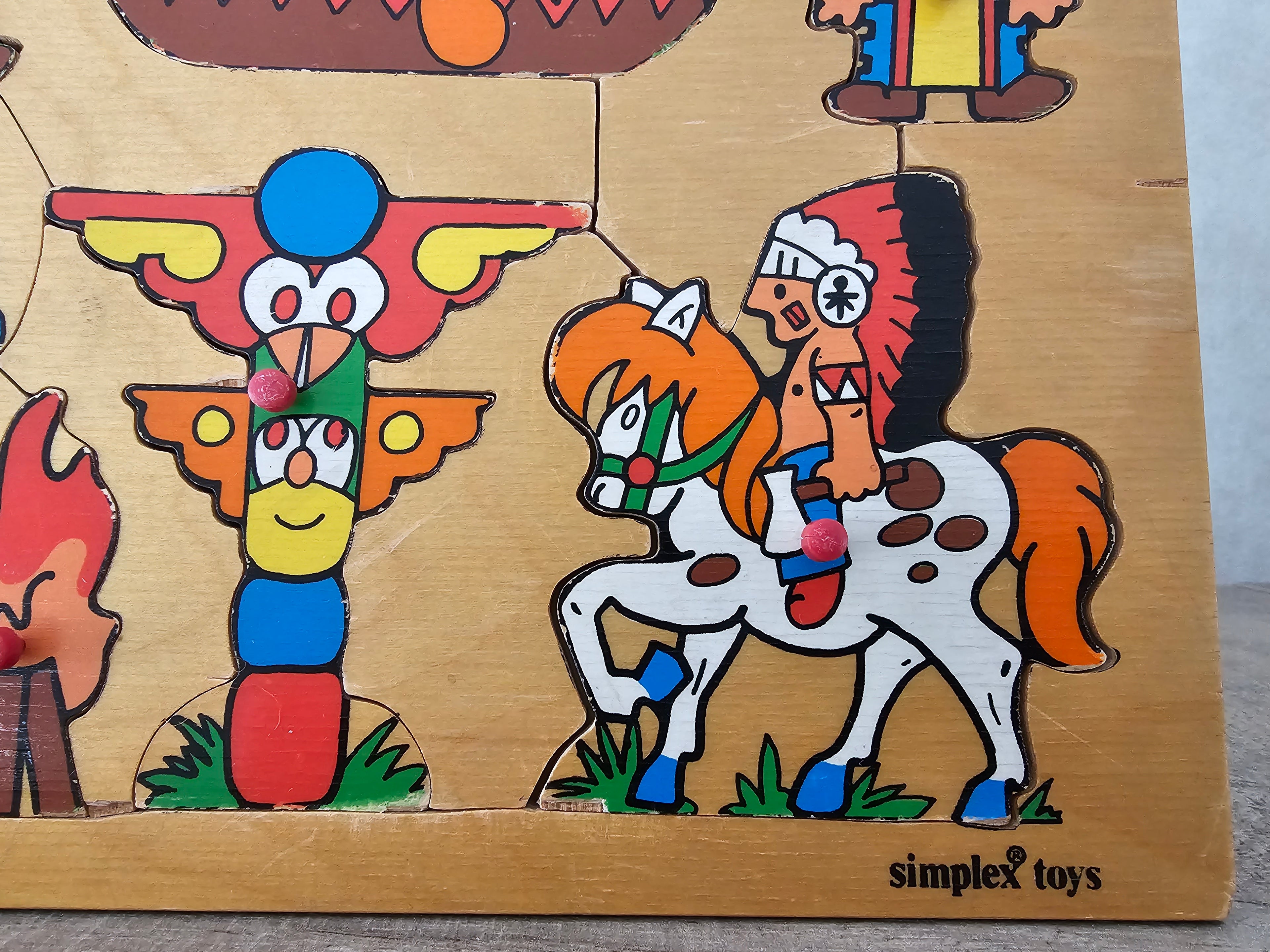 Vintage Simplex knopjes houten puzzel Indiaan