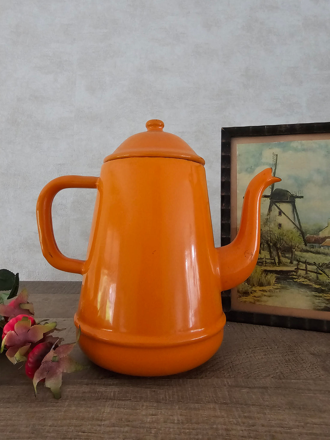Emaille oranje koffiepot