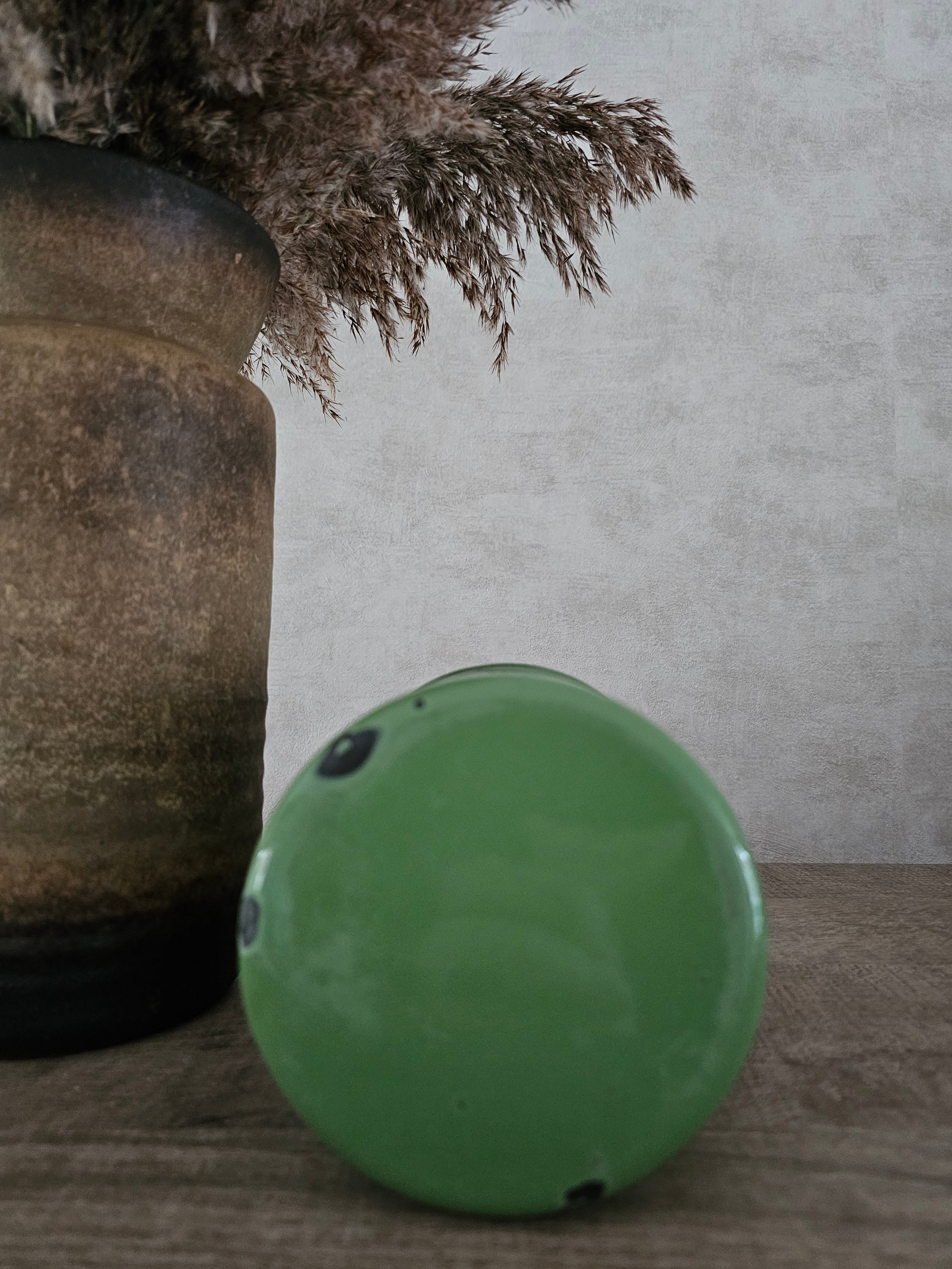 Emaille reseda groene voorraadbus "thee"