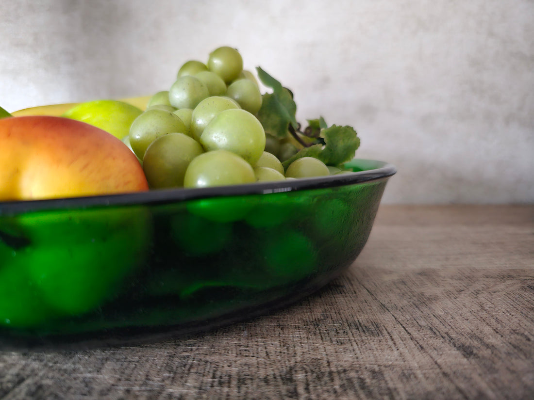 Vintage Arcoroc Sierra groen glazen (fruit) schaal