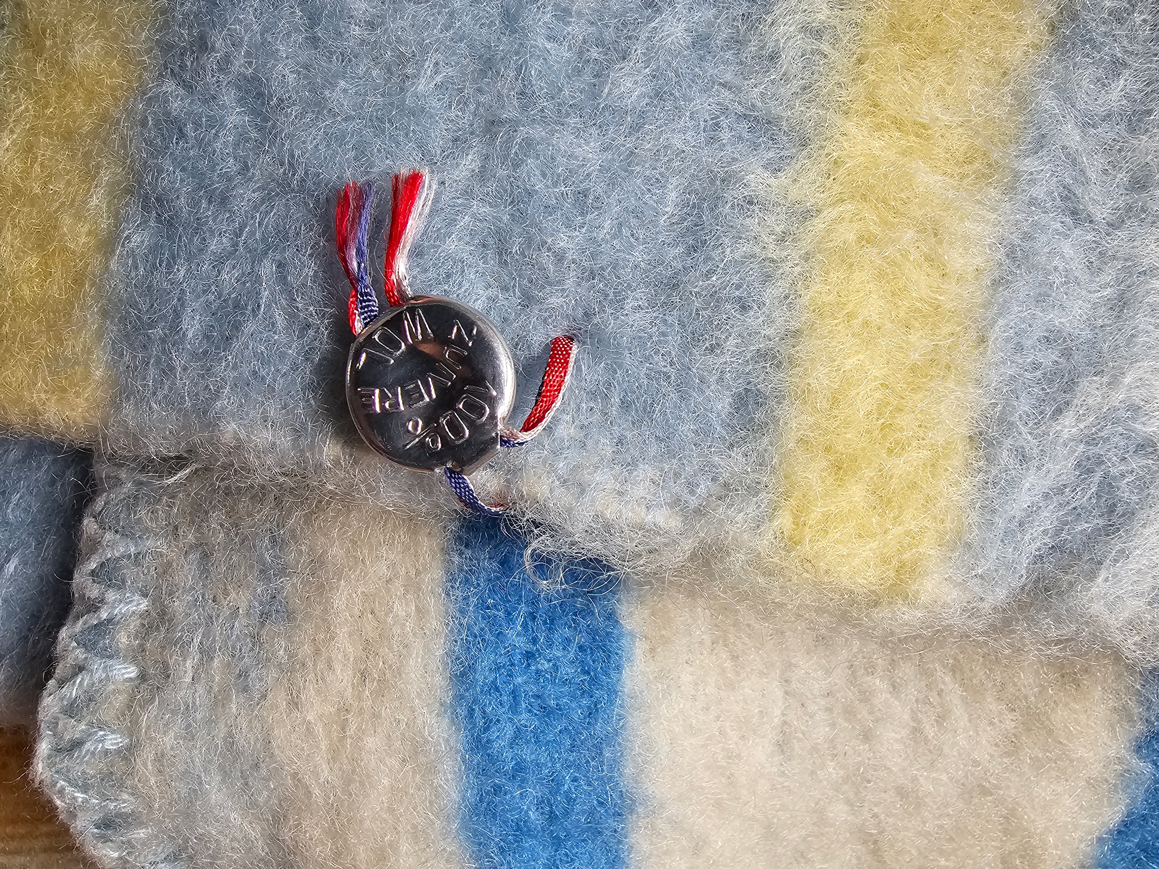 Aabe wollen deken pastel blauw / geel