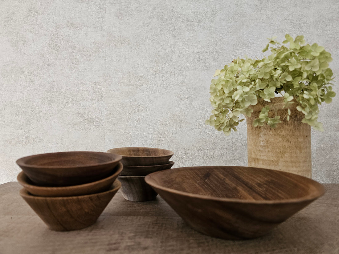 Houten pindaschalen set