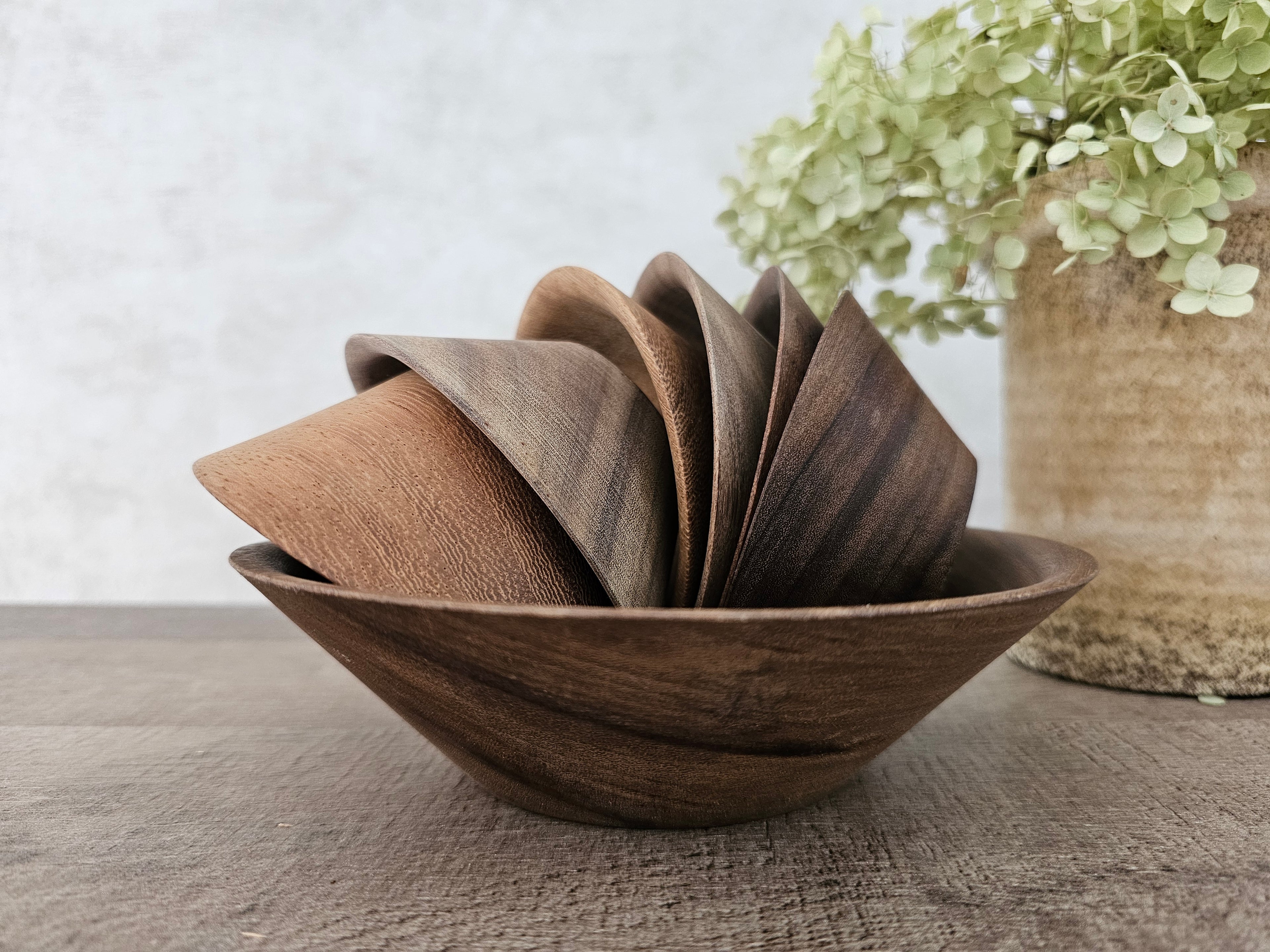 Houten pindaschalen set