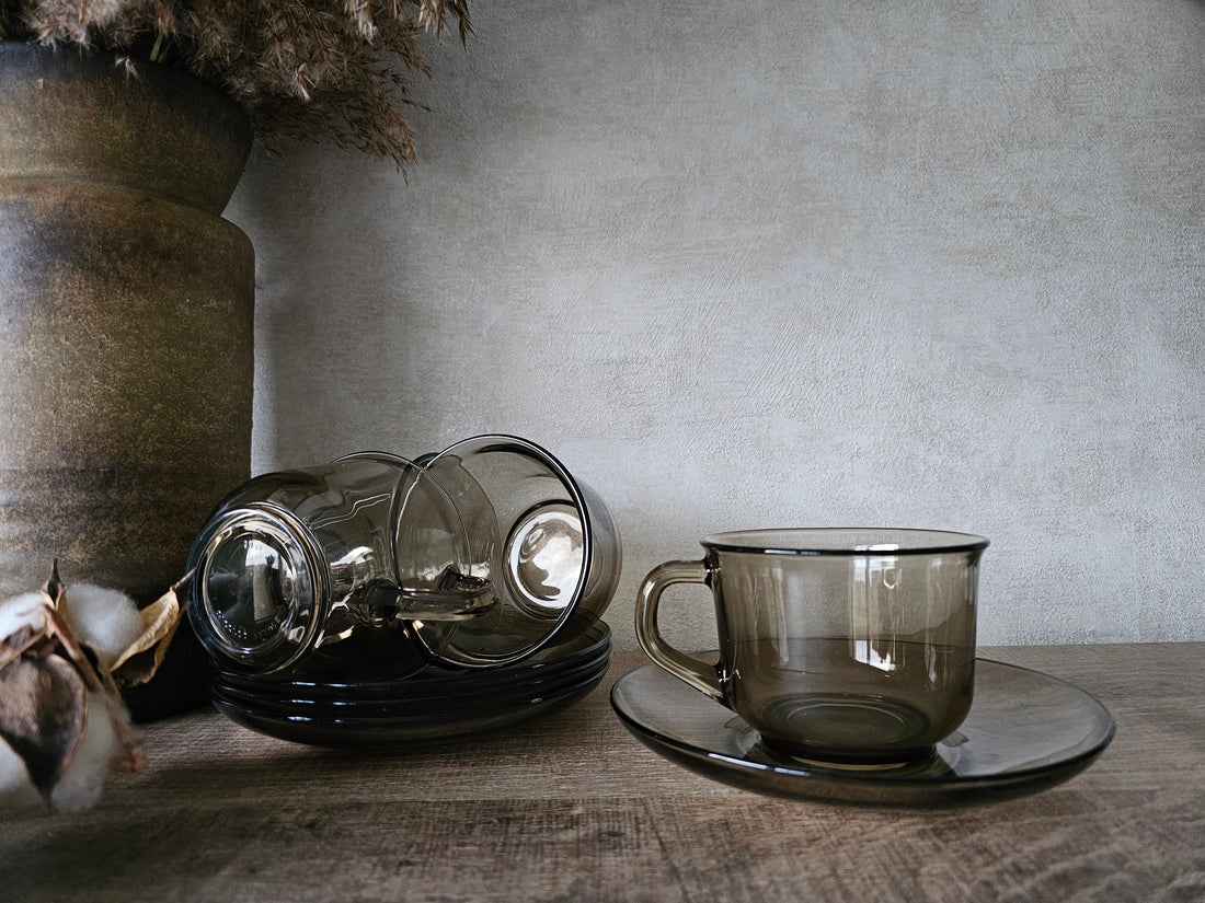 Arcoroc France rookglas koffie kop en schotel groot