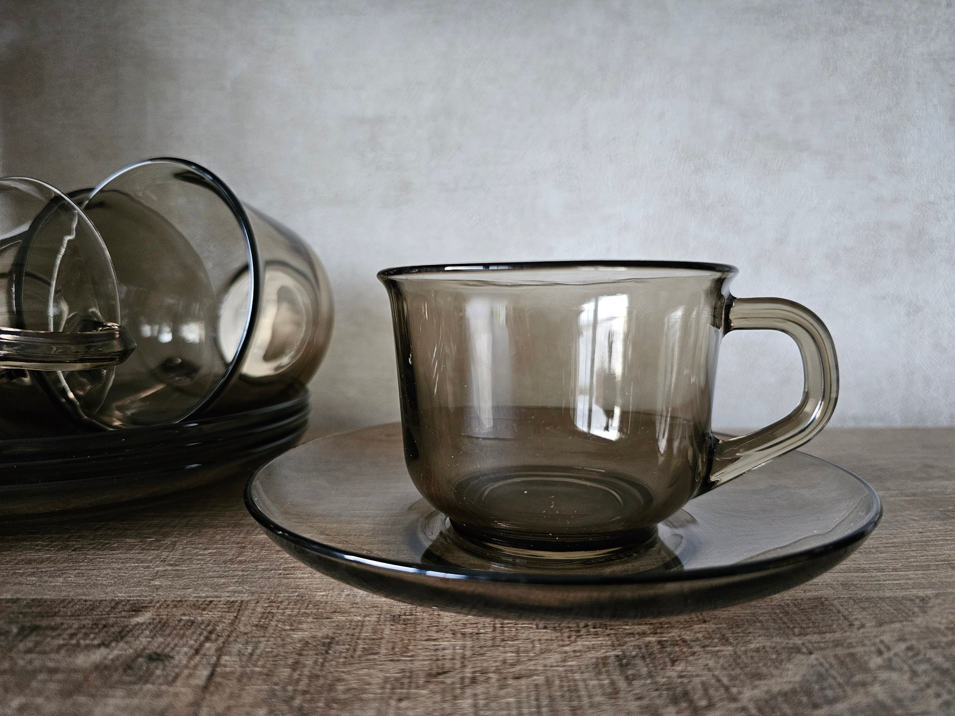 Arcoroc France rookglas koffie kop en schotel groot