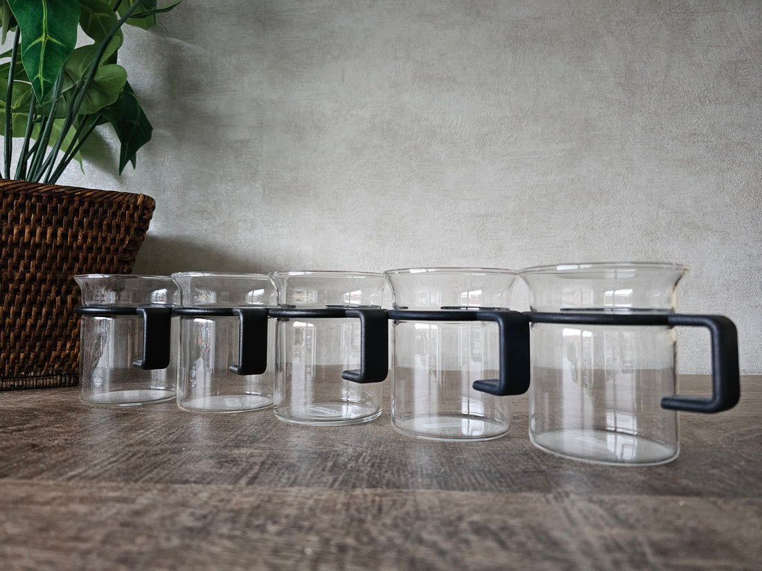 Bodum glazen bekers + melkkannetje