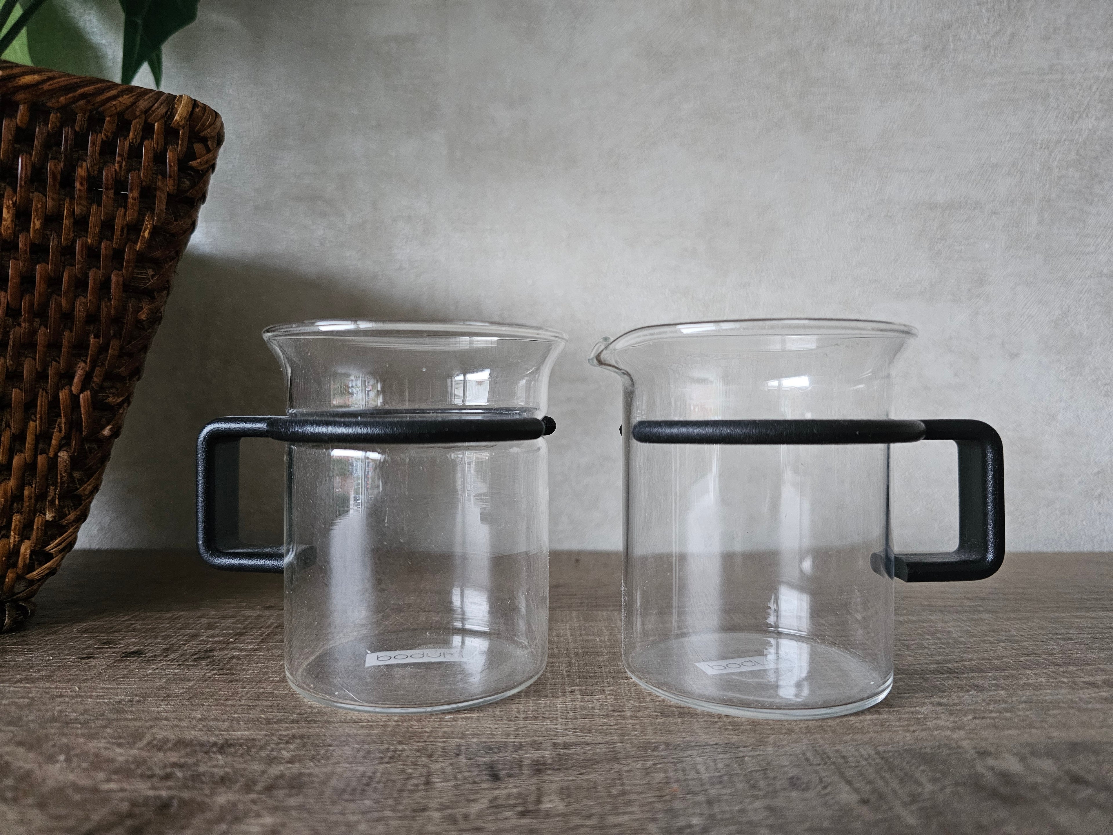 Bodum glazen bekers + melkkannetje