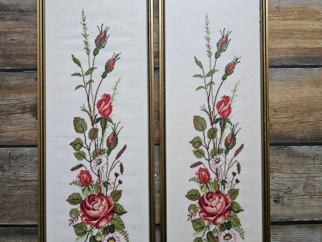 Geborduurd schilderij rozen