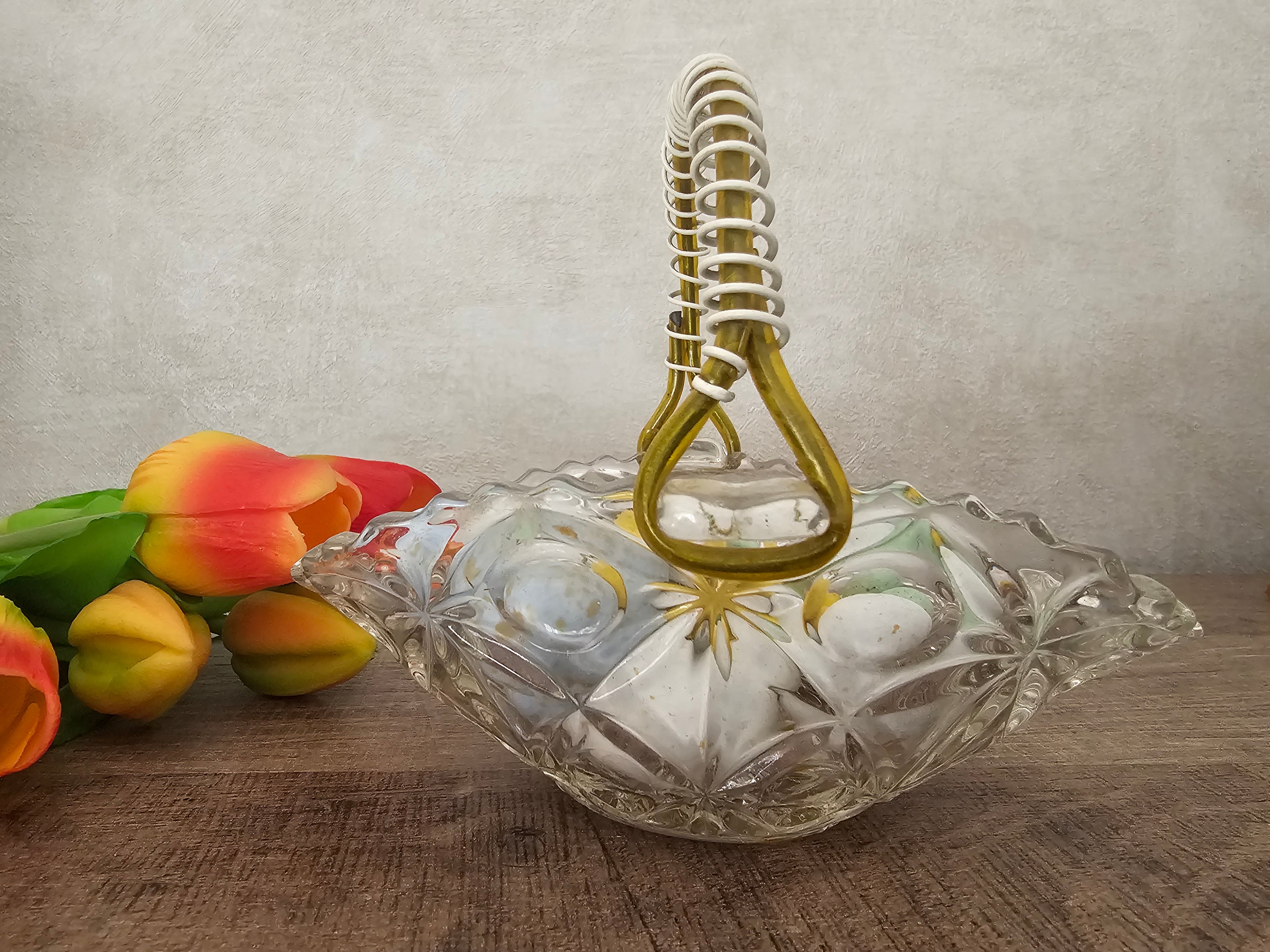 Glazen vintage bonbon mandje
