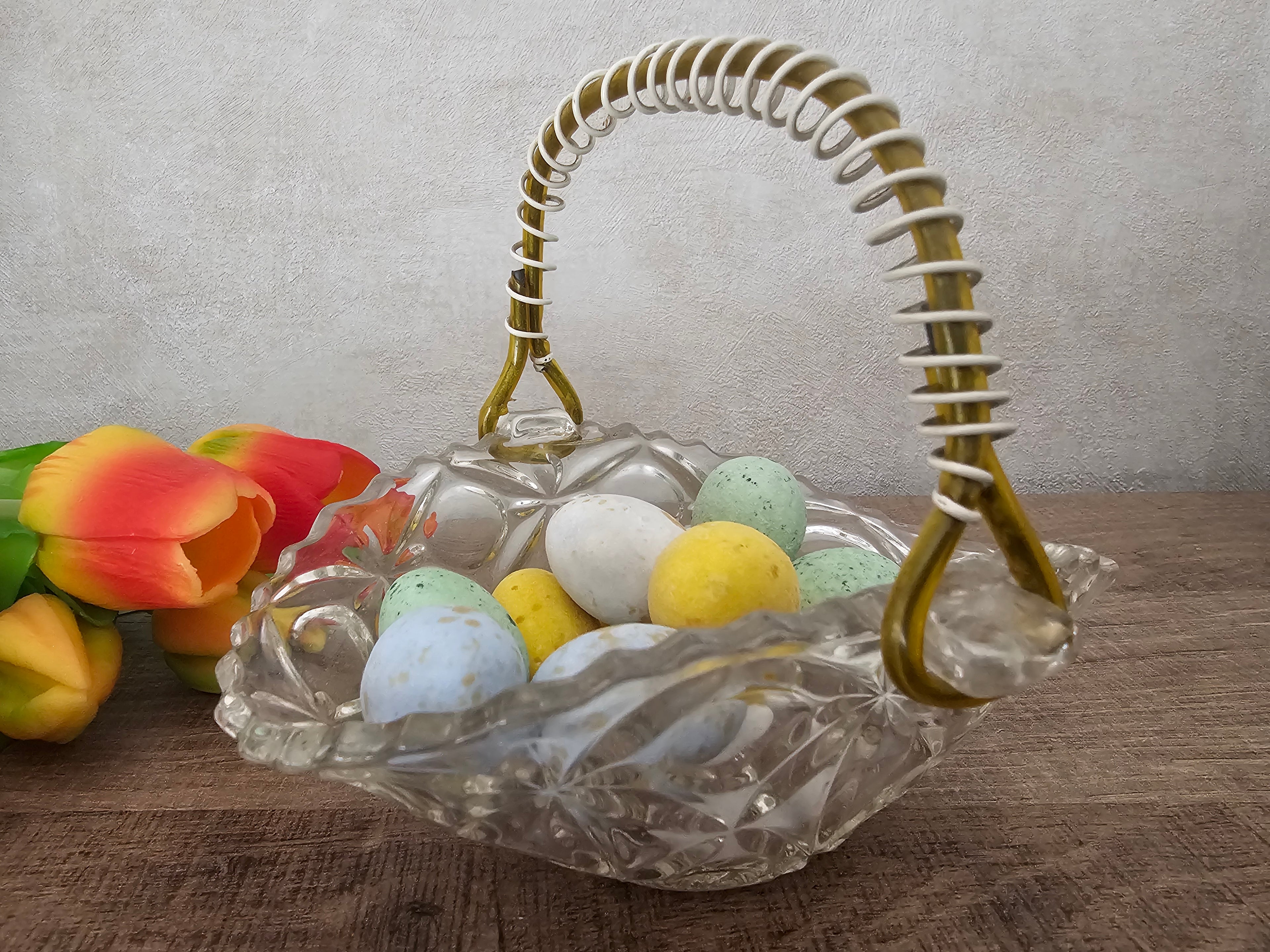 Glazen vintage bonbon mandje