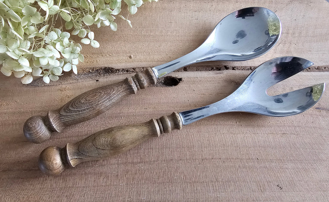 Salade bestek houten handvat