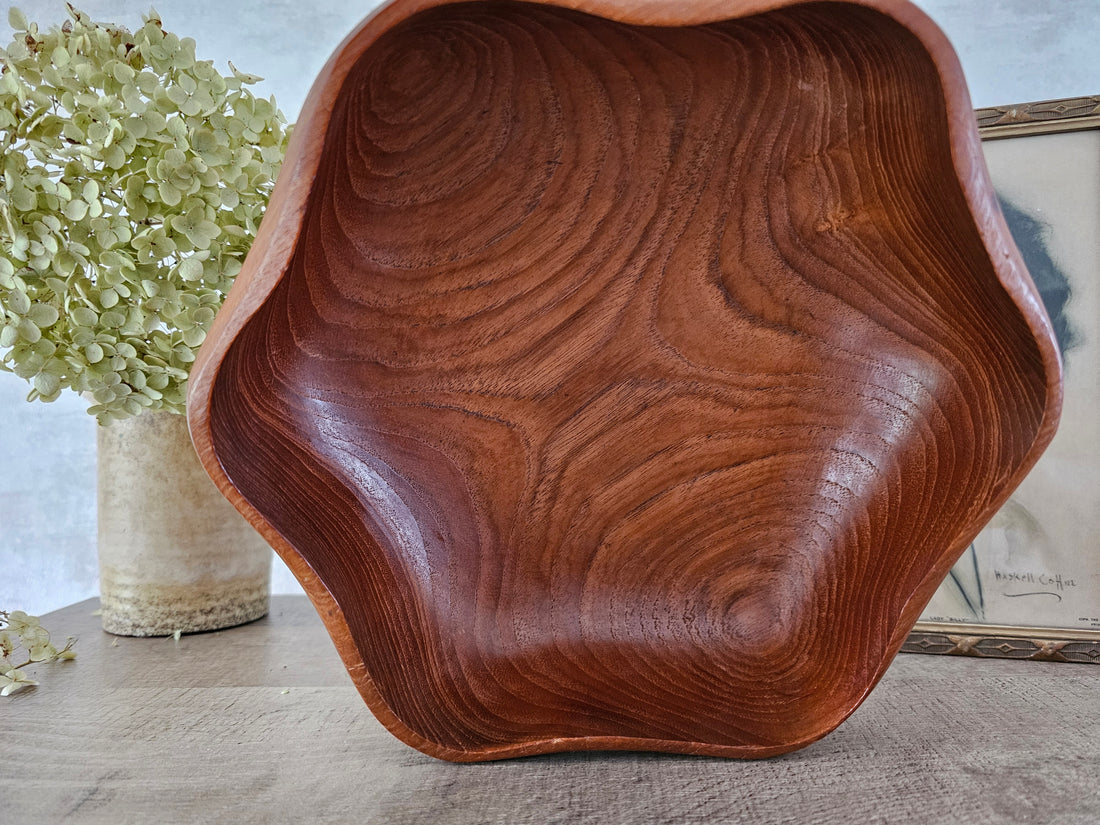 Teakhouten (fruit) schaal bloemvorm