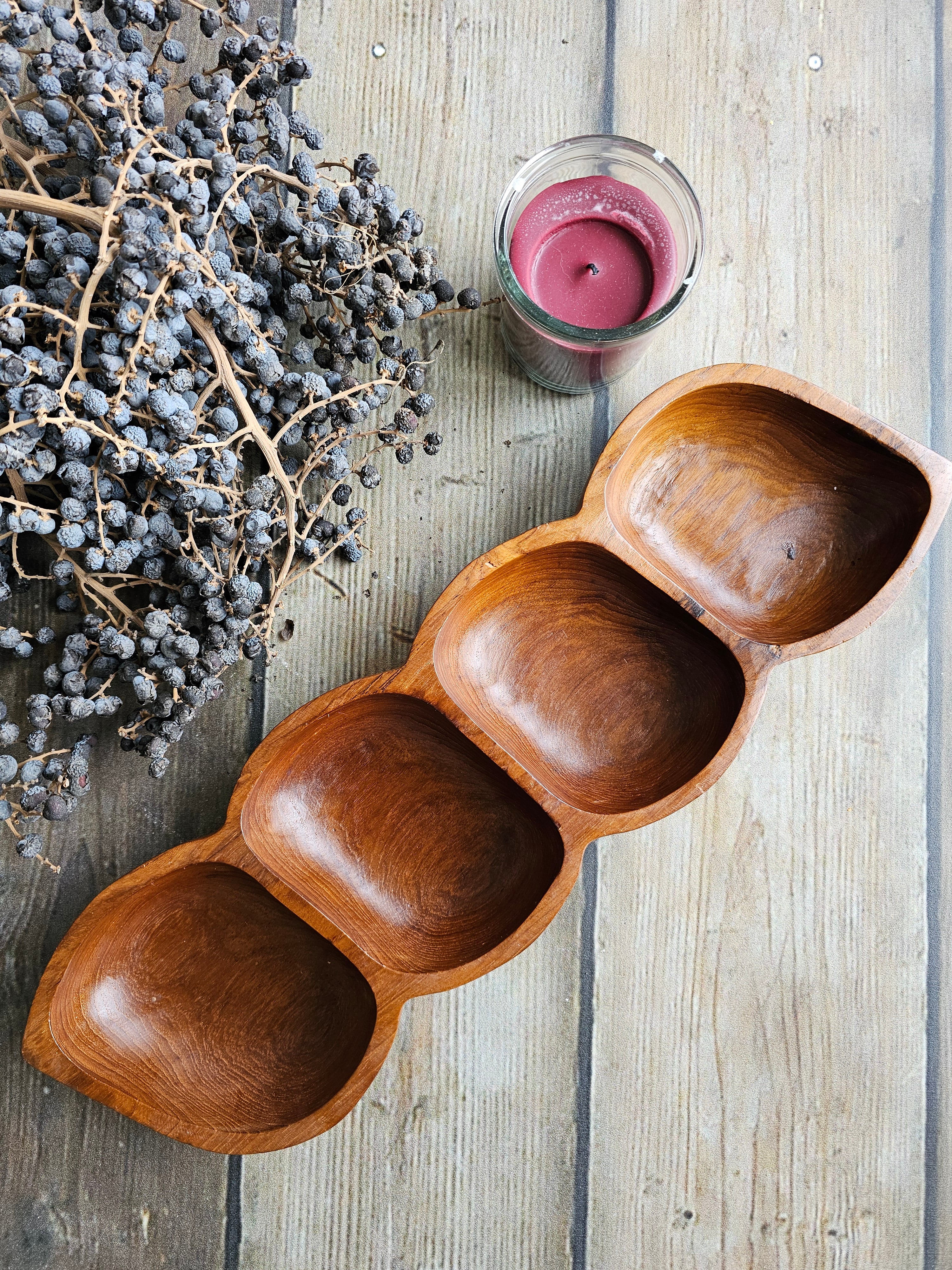 Vintage teakhouten snackschaal