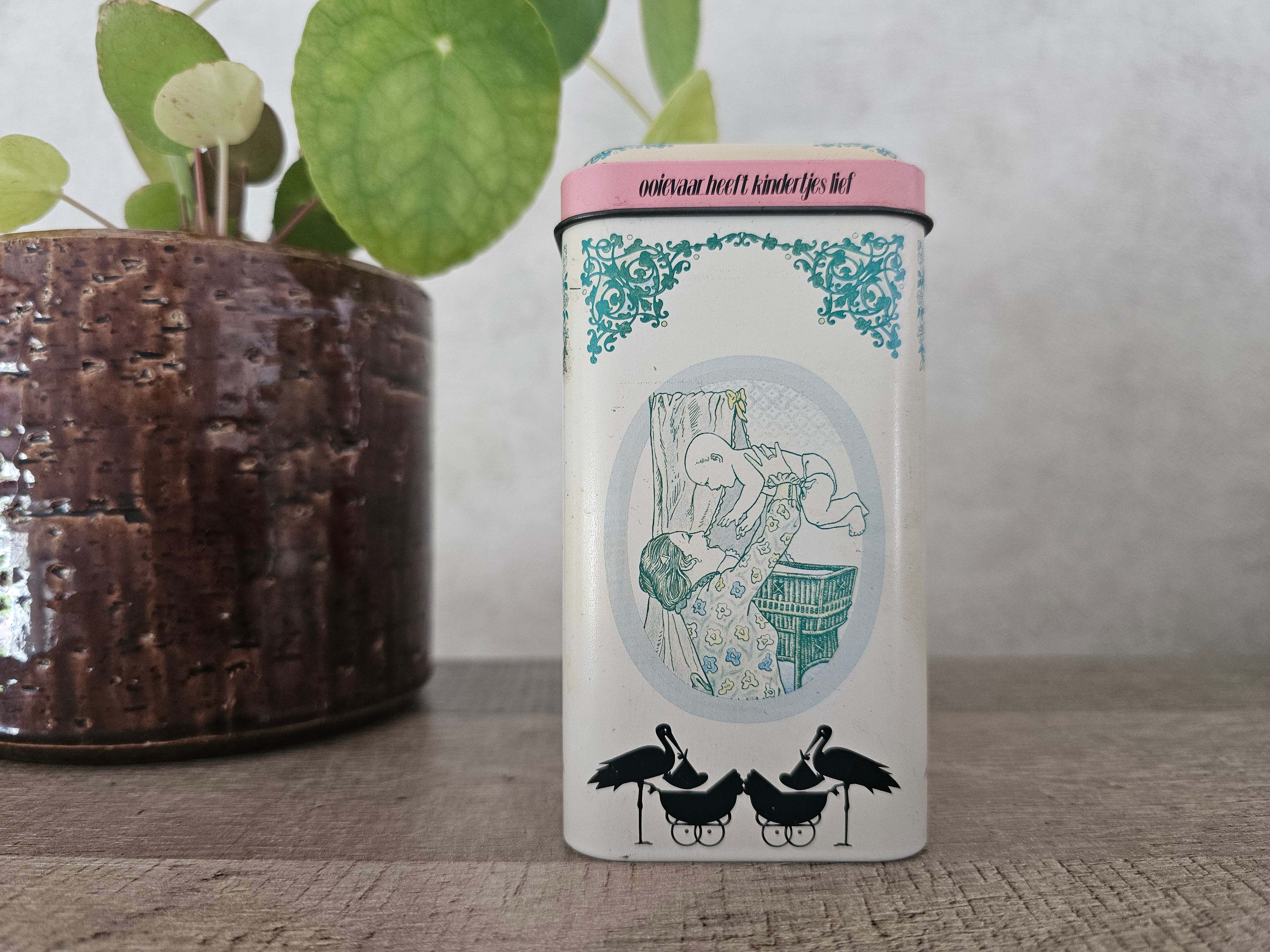 Vintage blik De Ruijter rose & witte muisjes