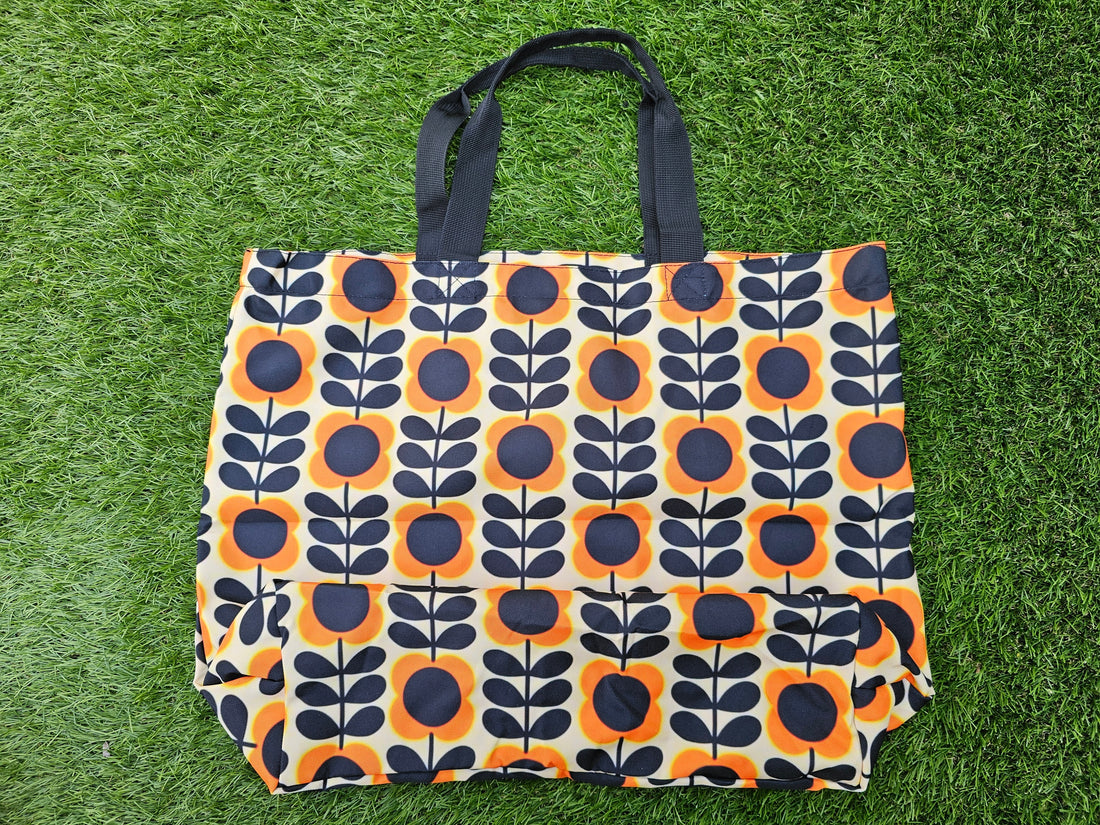Retro shopper oranje bloemen