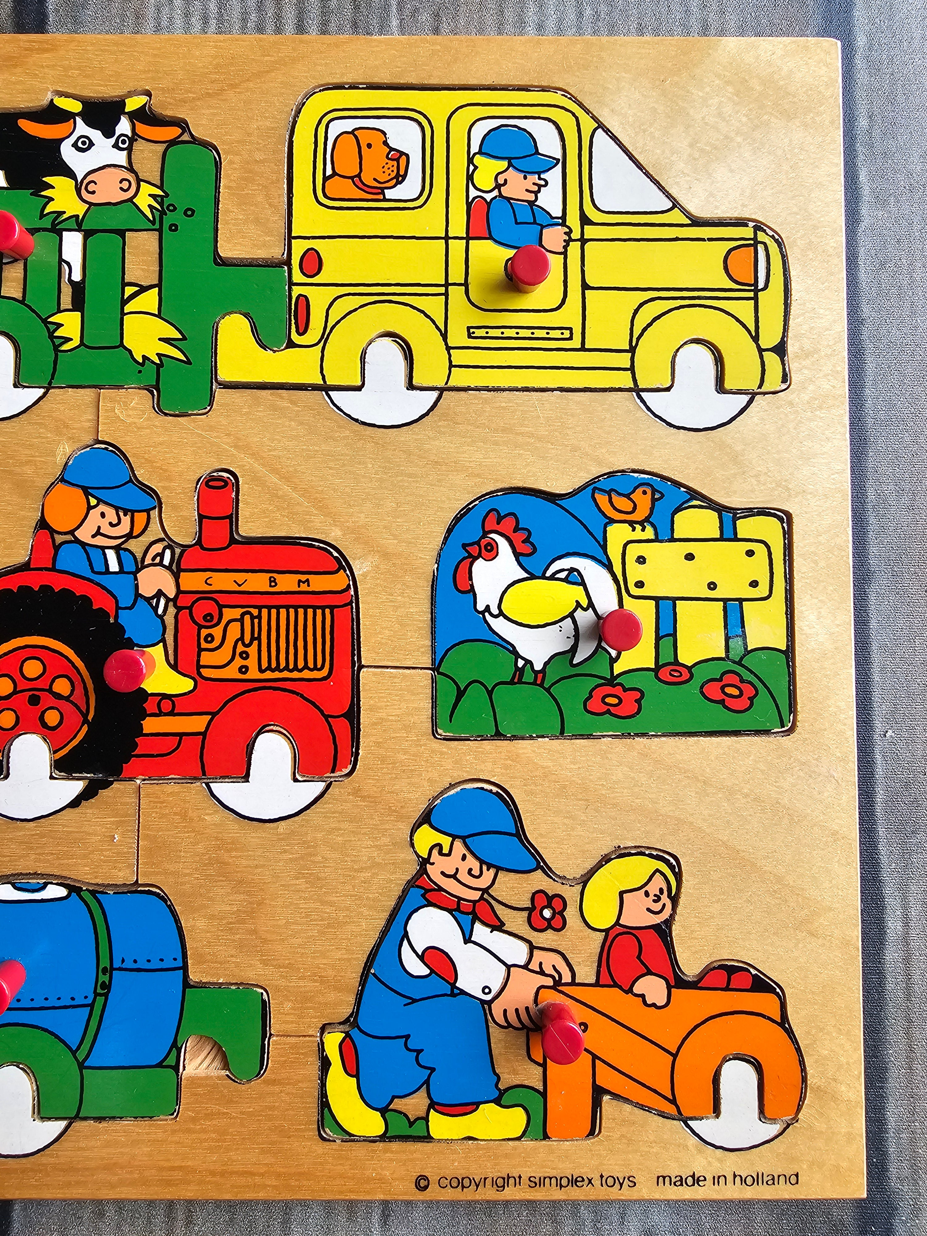 Simplex houten puzzel boerderij + wielen