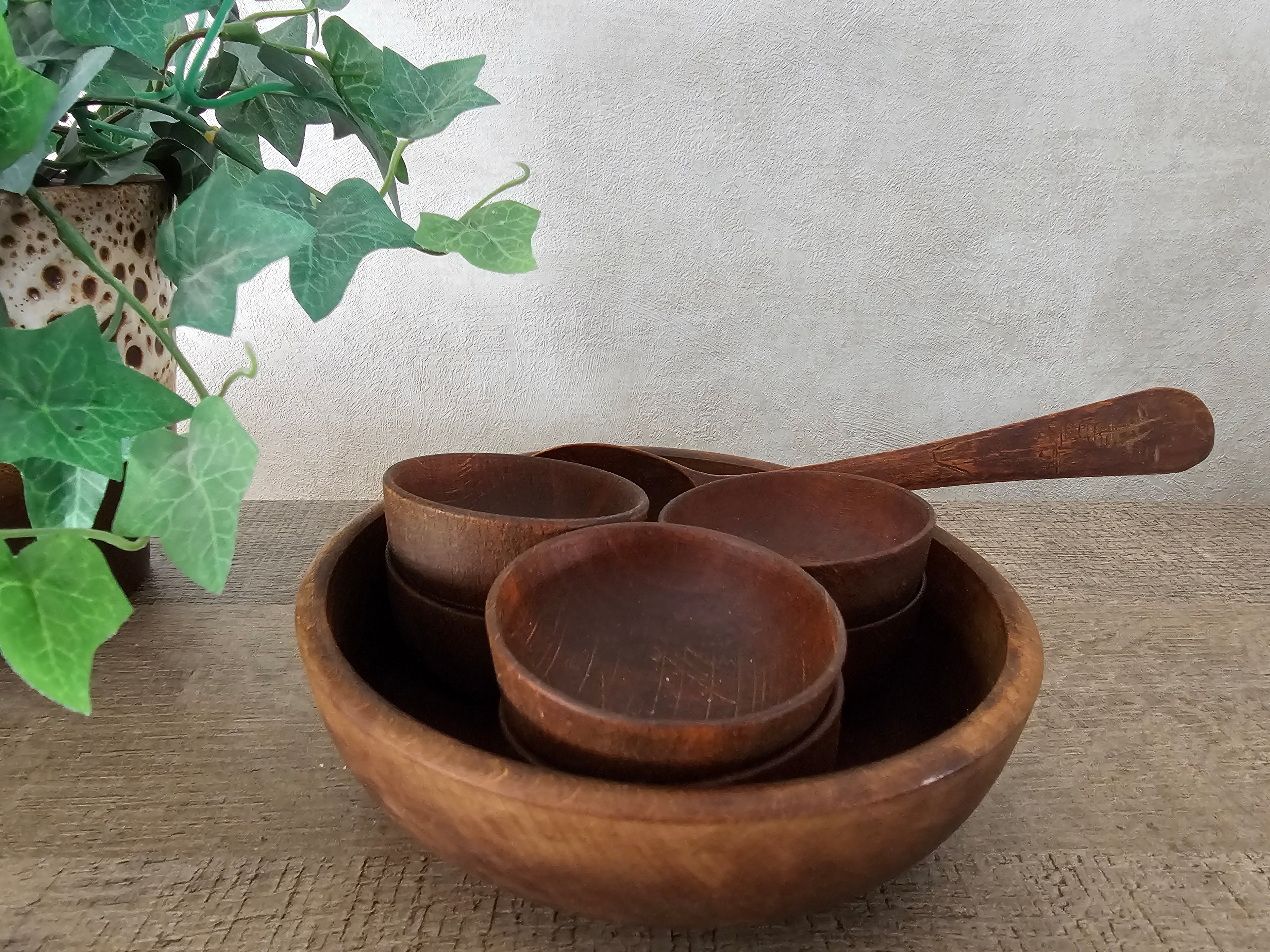 Vintage houten pinda set