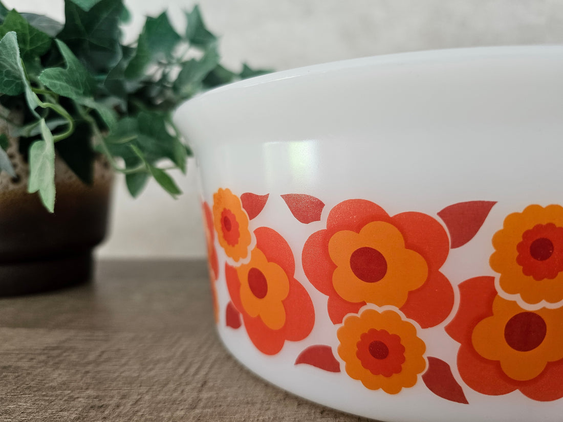 Arcopal France Lotus schaal oranje rode bloemen