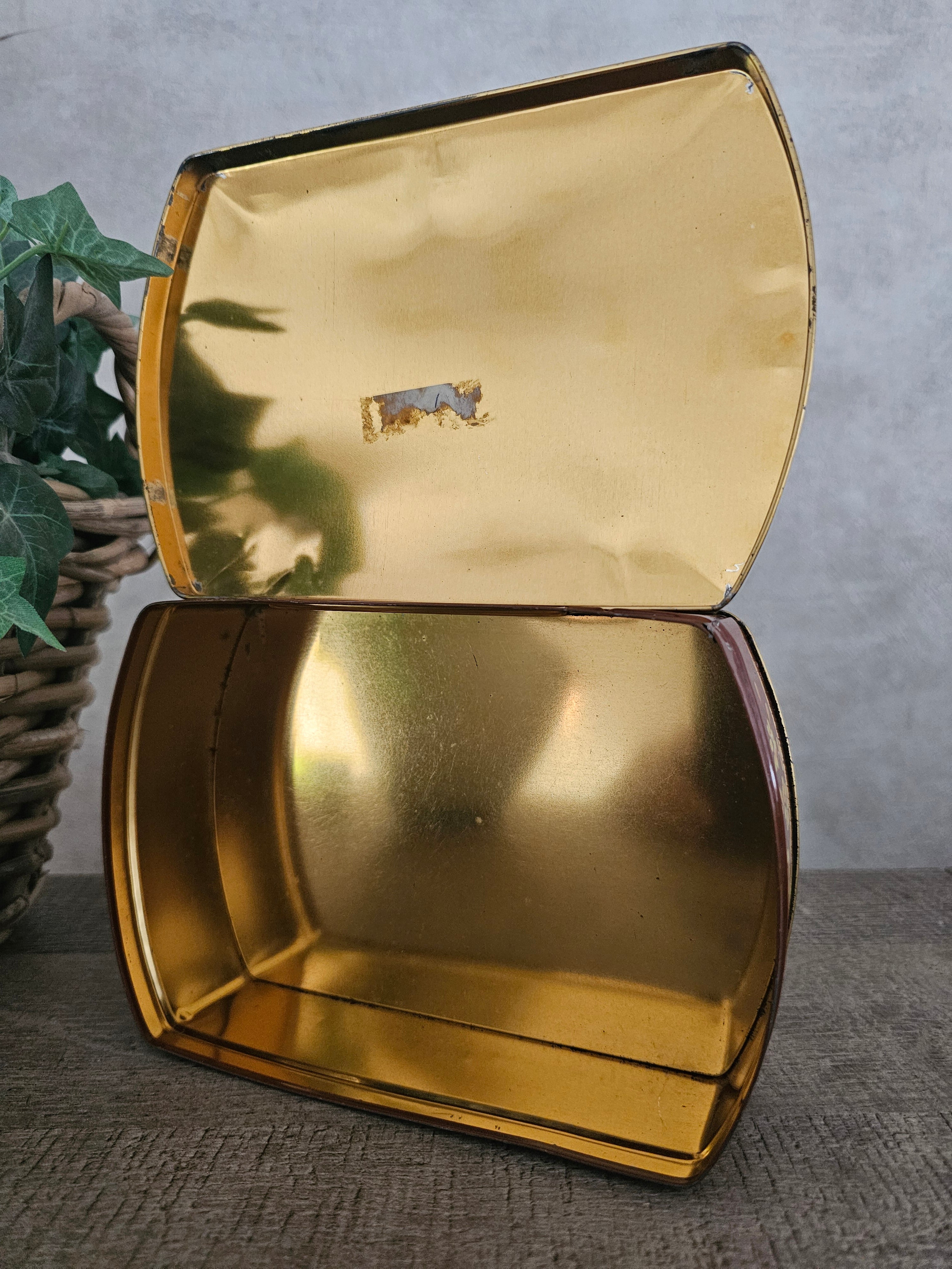 Vintage blik bruin met bloemen