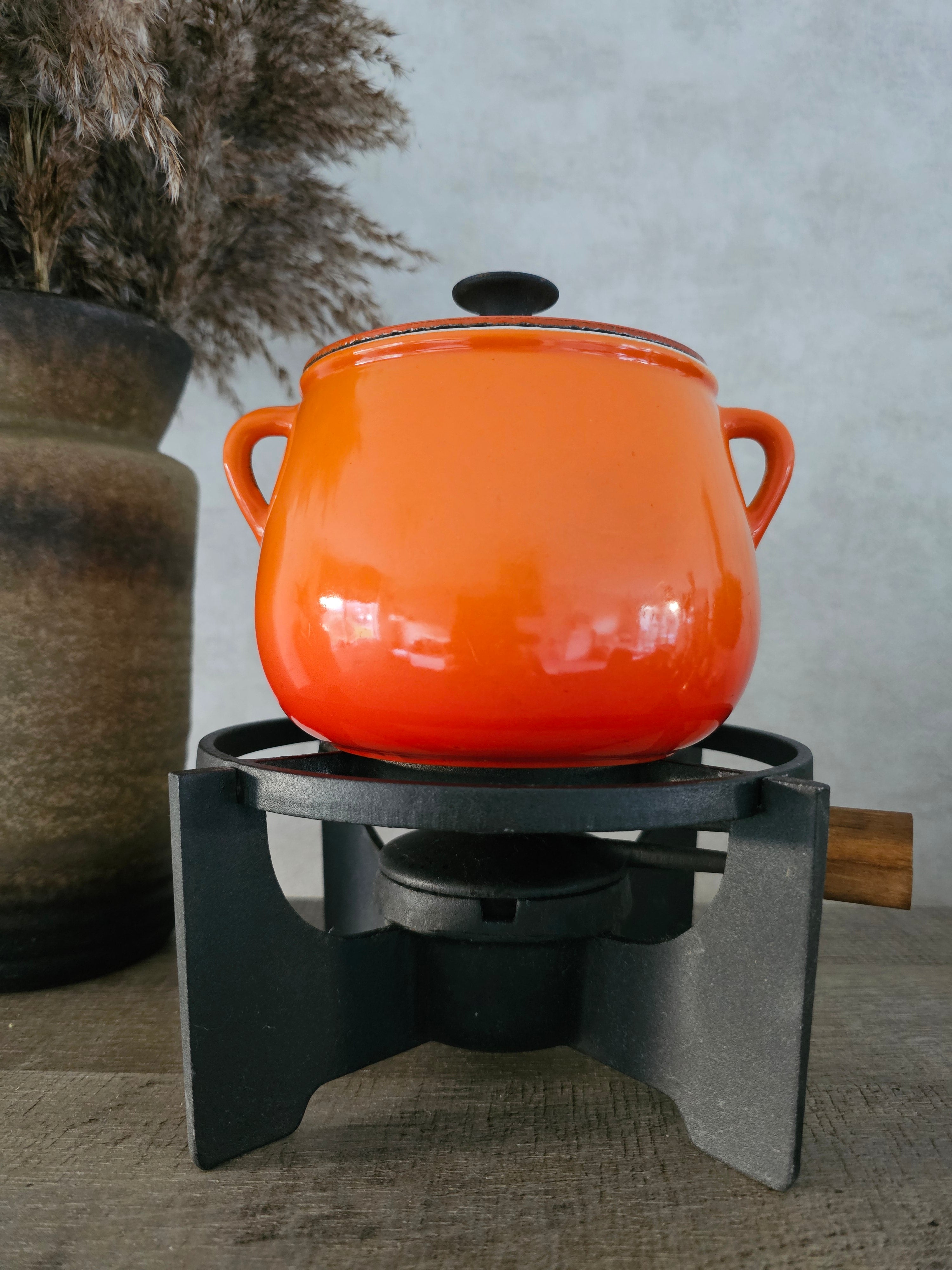 Cousances (le Creuset) gietijzeren emaille oranje fondue set