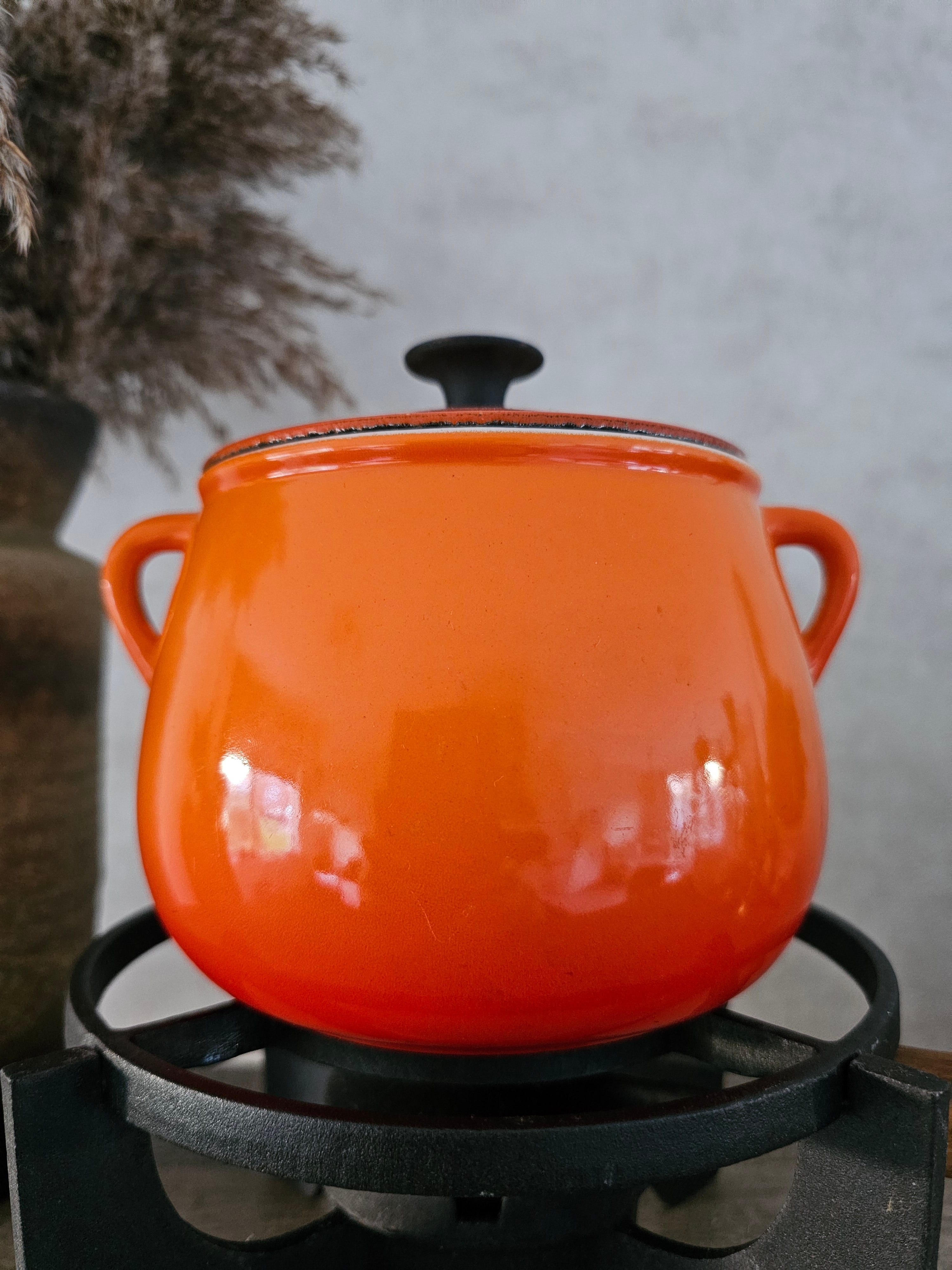 Cousances (le Creuset) gietijzeren emaille oranje fondue set
