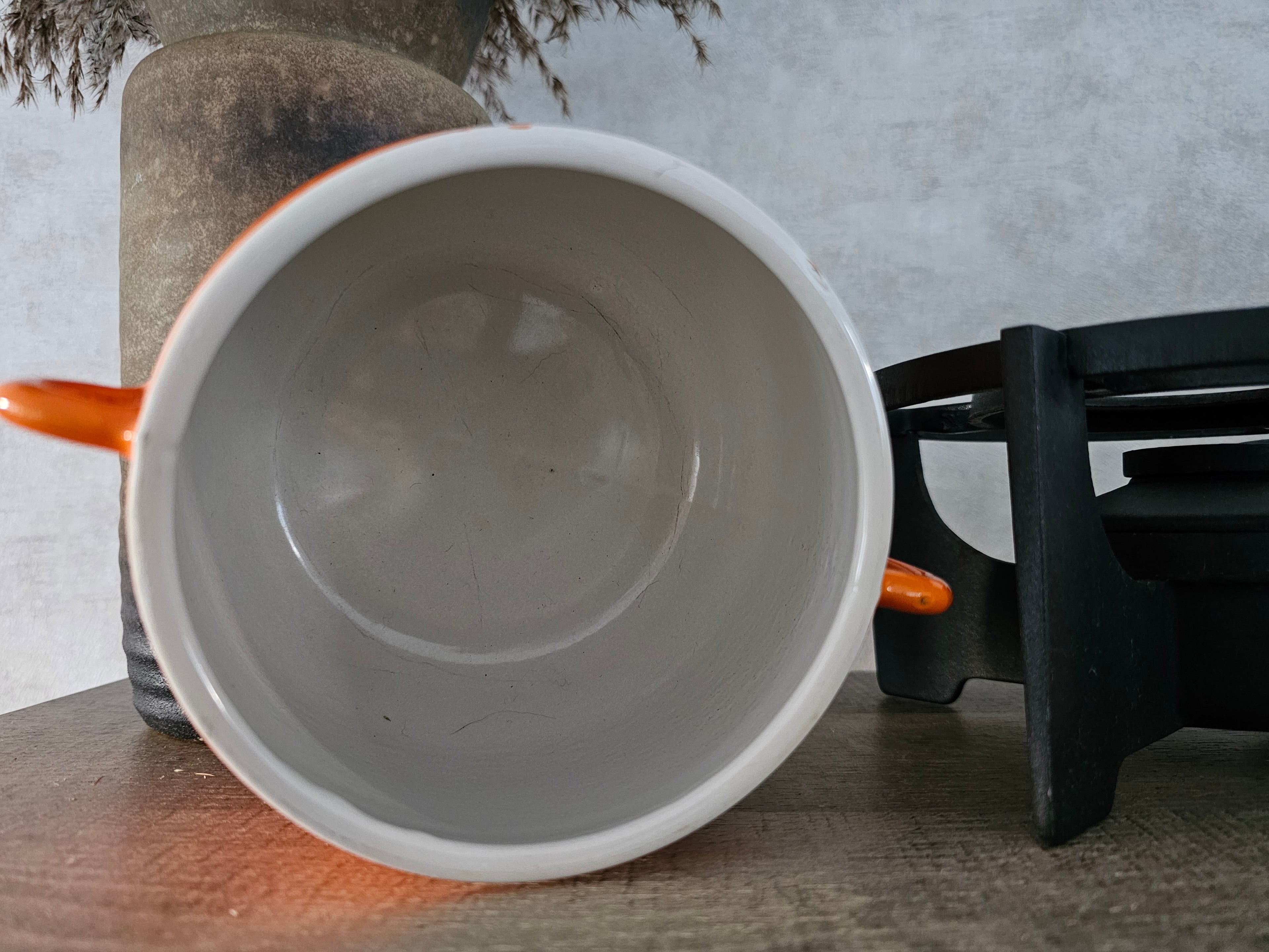Cousances (le Creuset) gietijzeren emaille oranje fondue set
