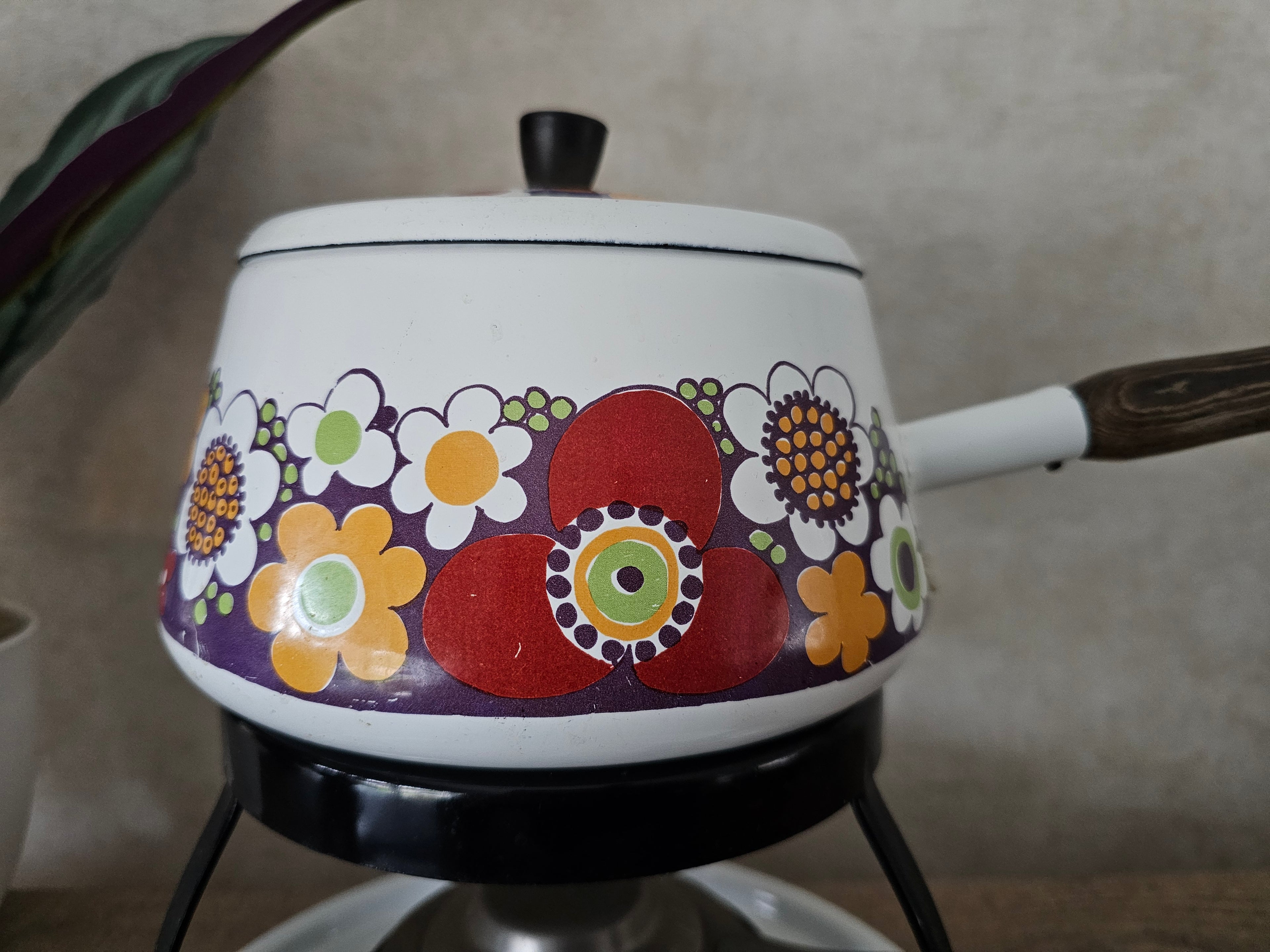 Fonduestel wit met bloemen