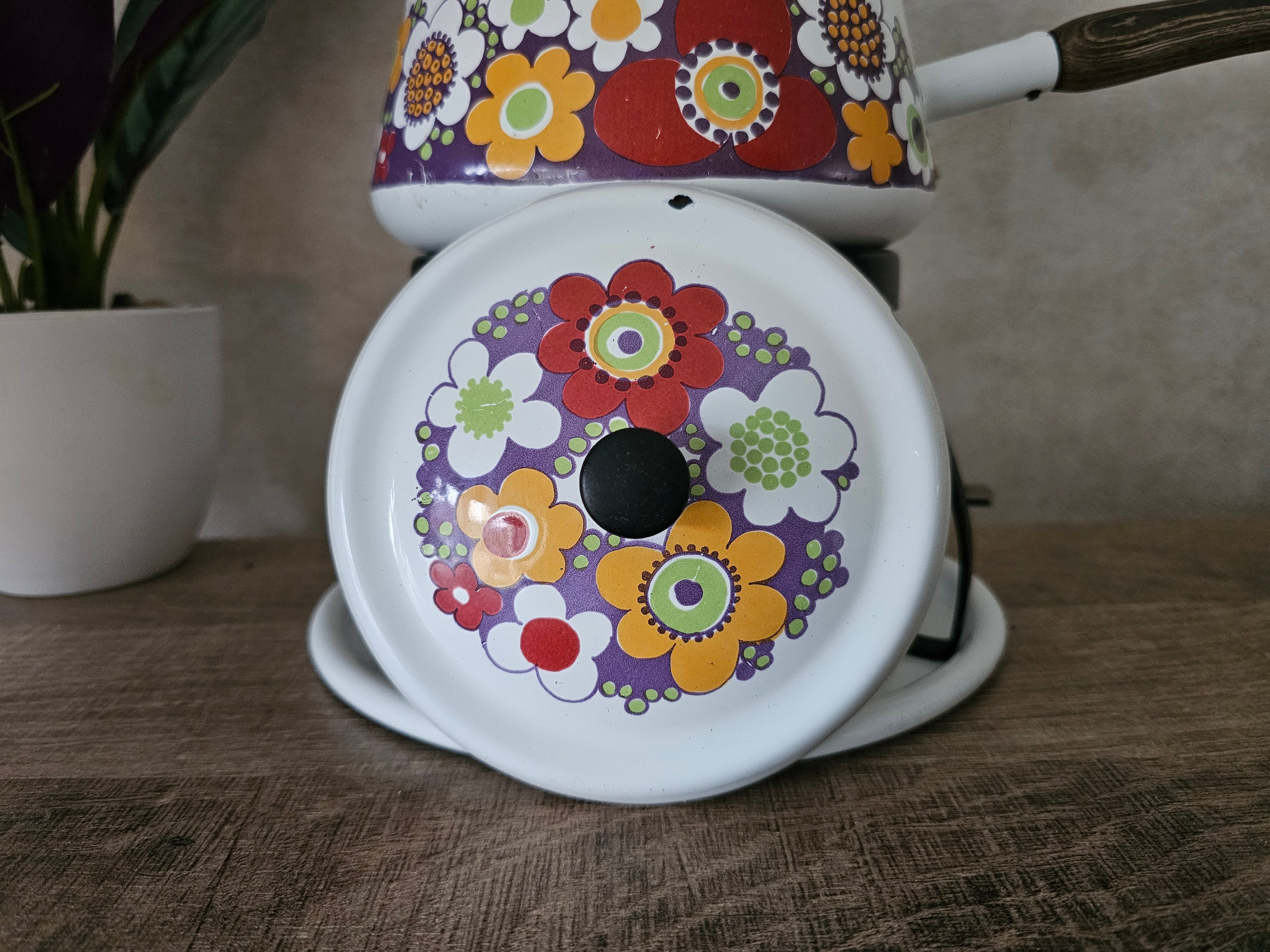 Fonduestel wit met bloemen