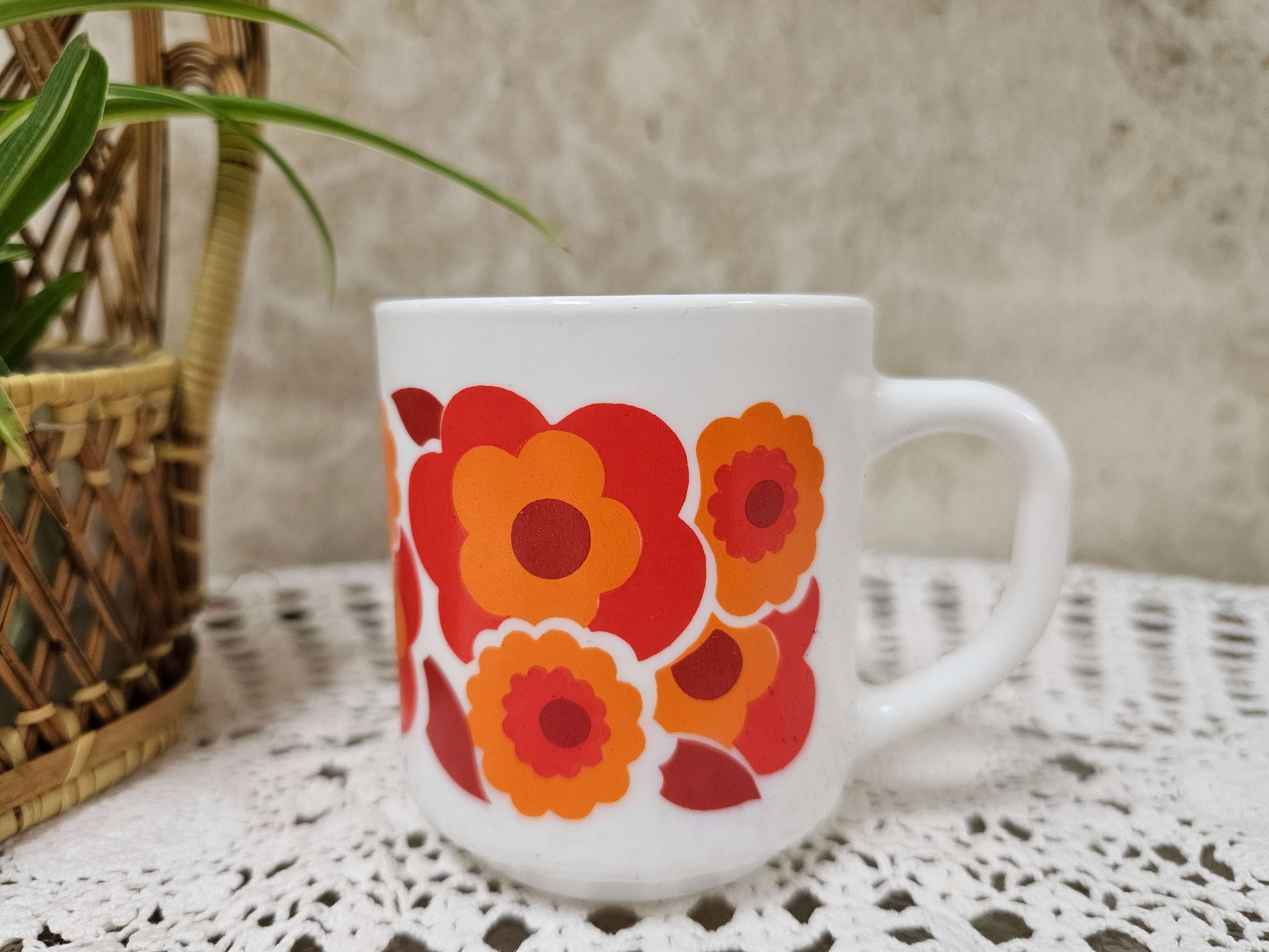 Arcopal France Lotus beker oranje rode bloemen