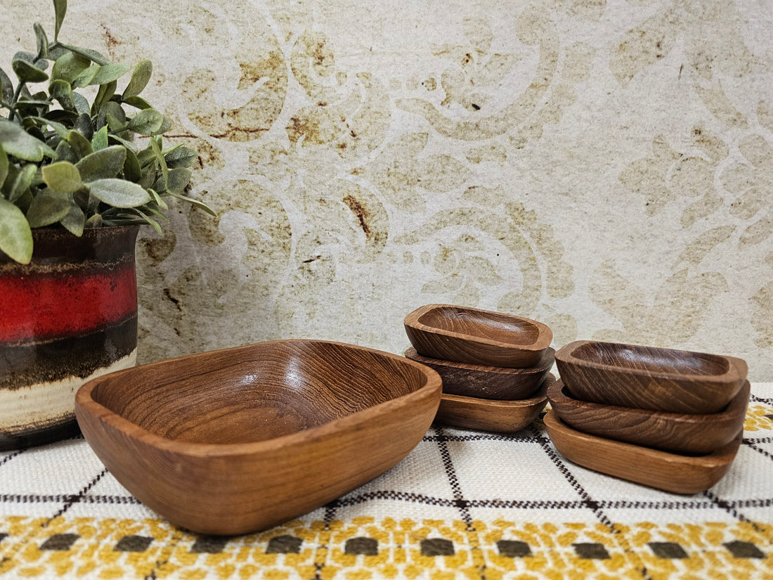 Houten pinda snackschaal set