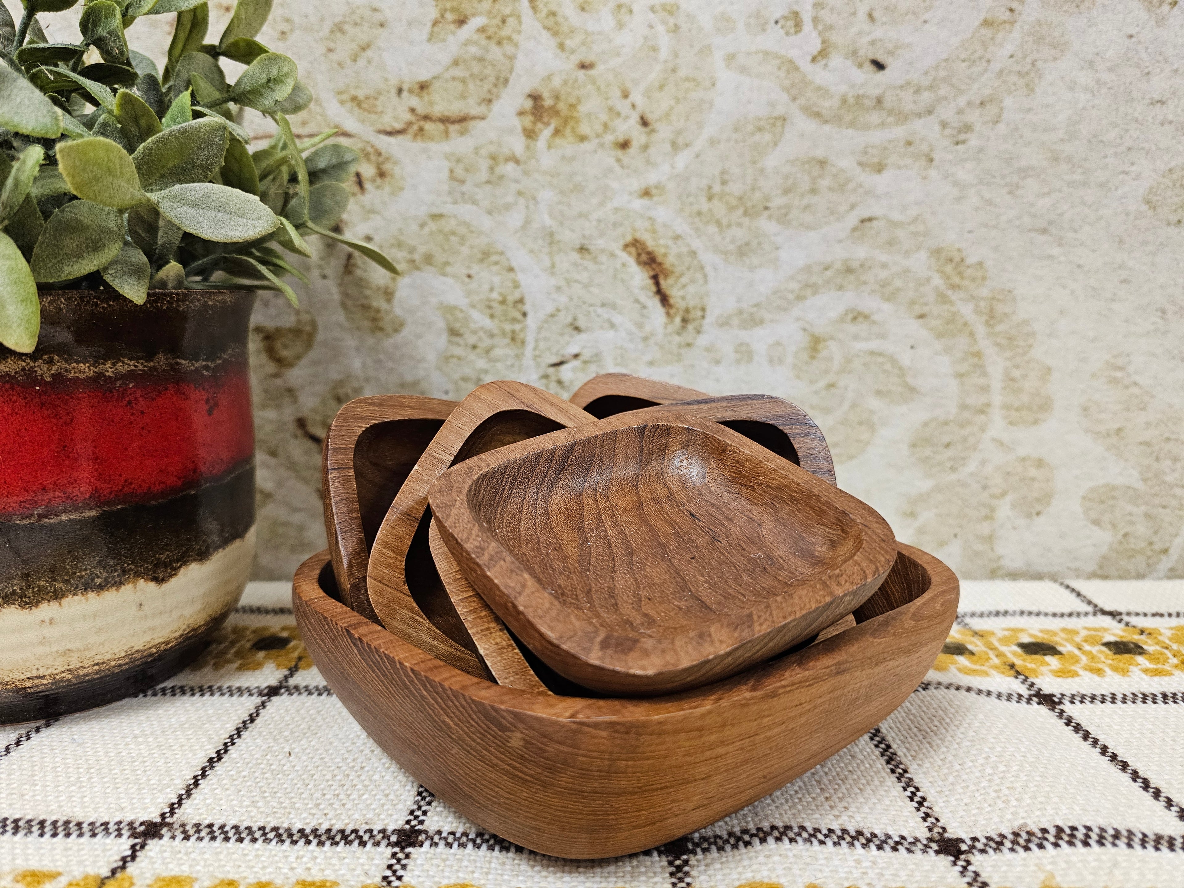 Houten pinda snackschaal set