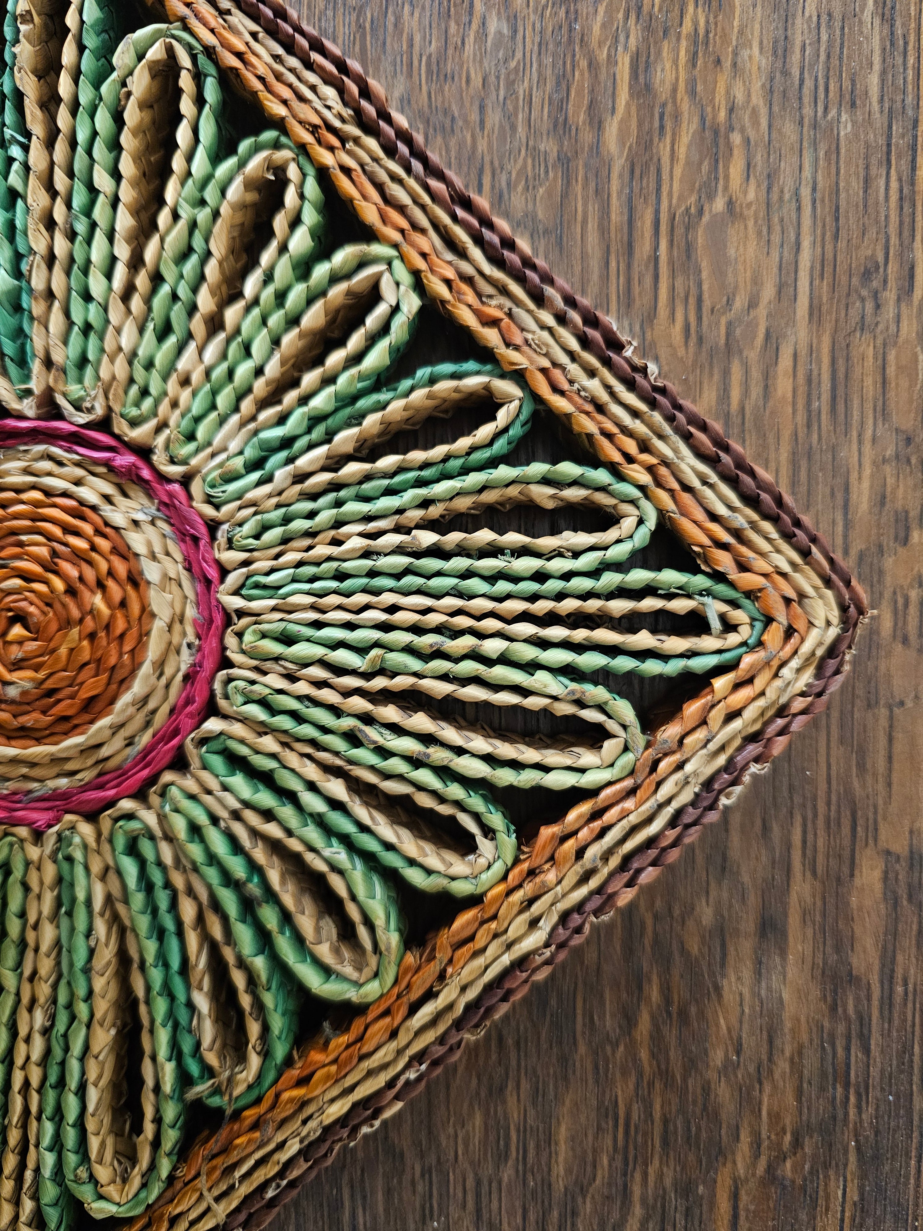 Raffia onderzetter groen bruin vierkant