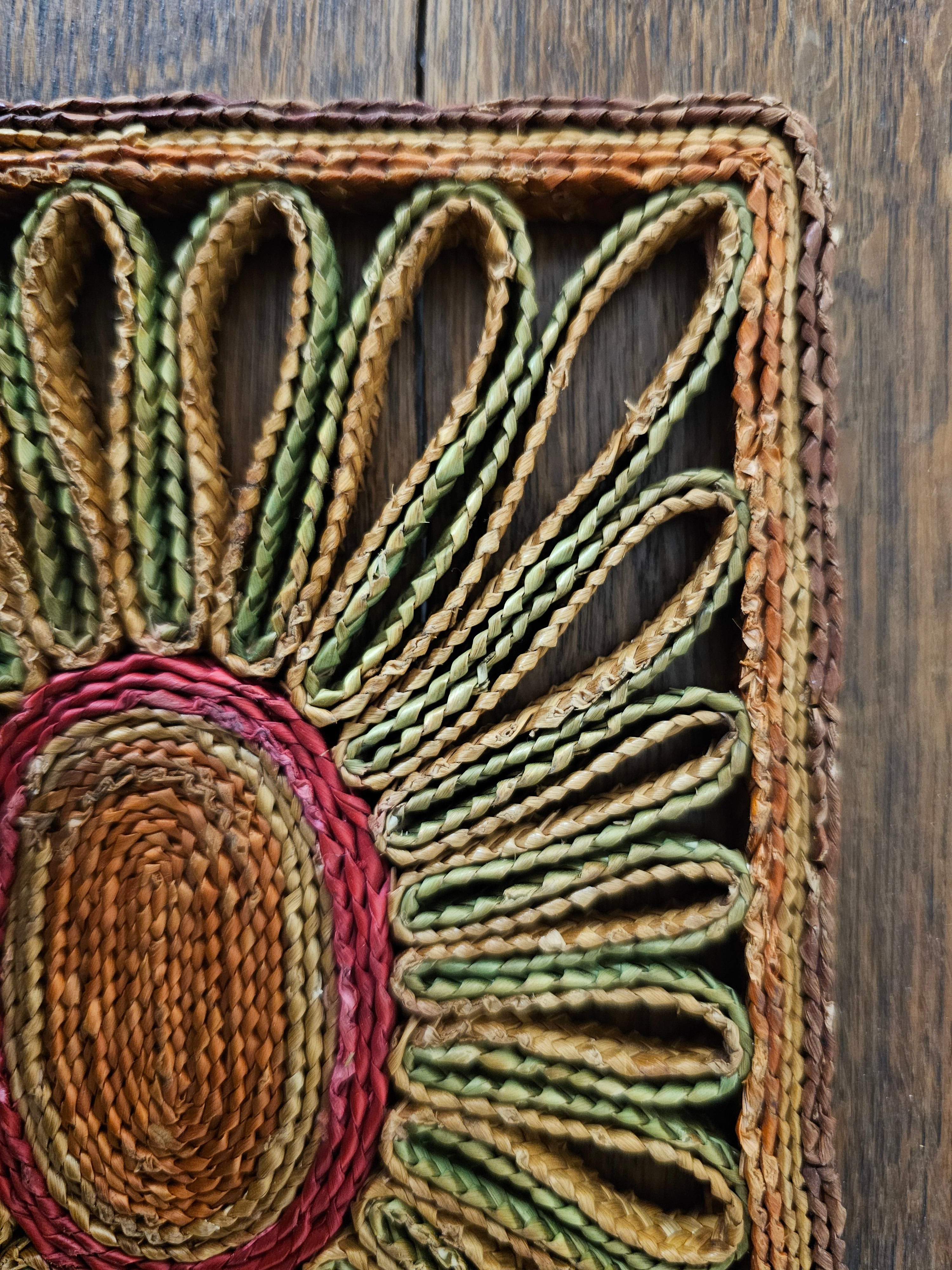 Raffia onderzetter rechthoek bruin groen